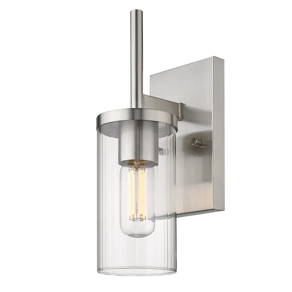 Pewter Cylinder Transitional Wall Sconce with Clear Glass Shade