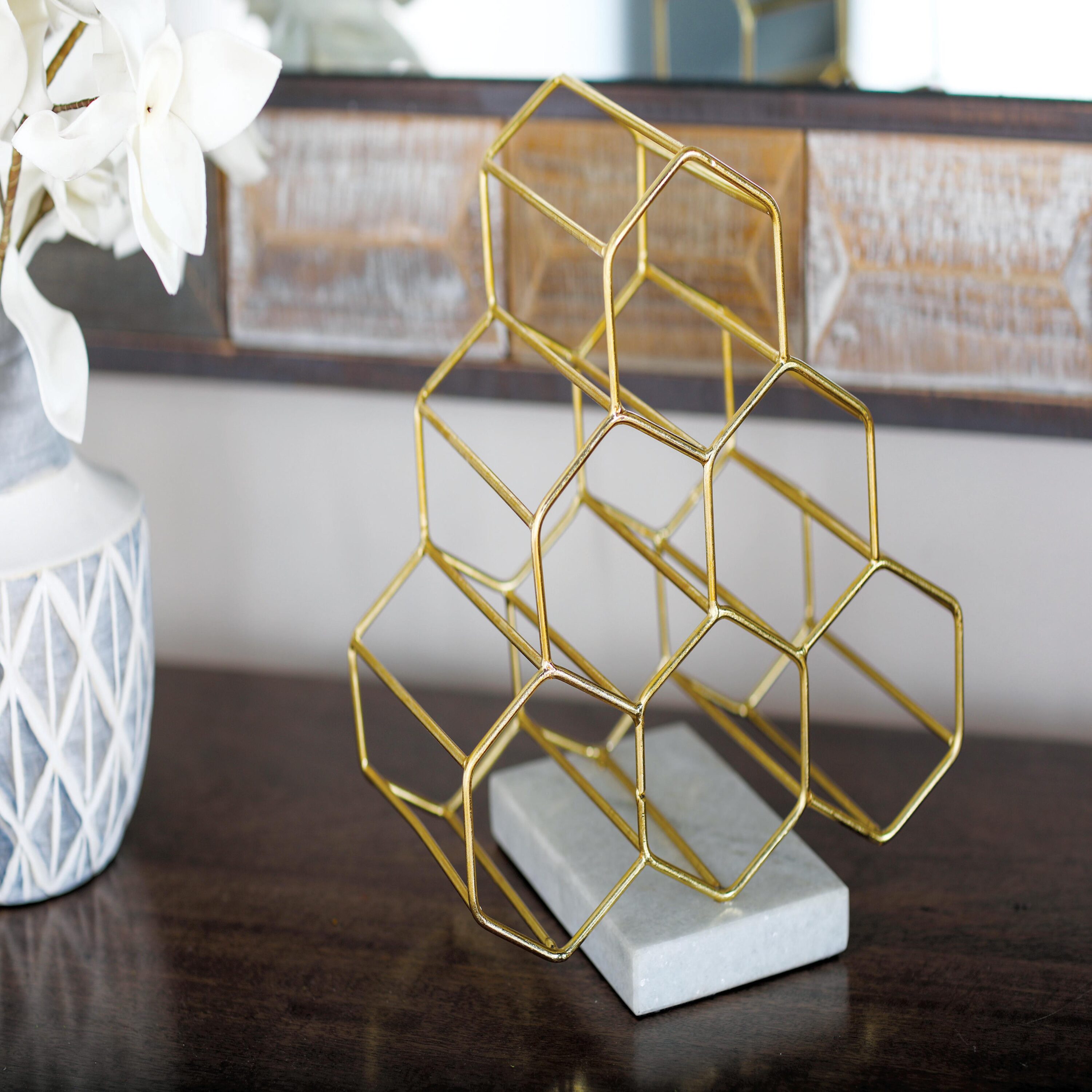 Grayson Lane 46734 6 -Bottle Gold with Marble Base Ceramic Wine rack