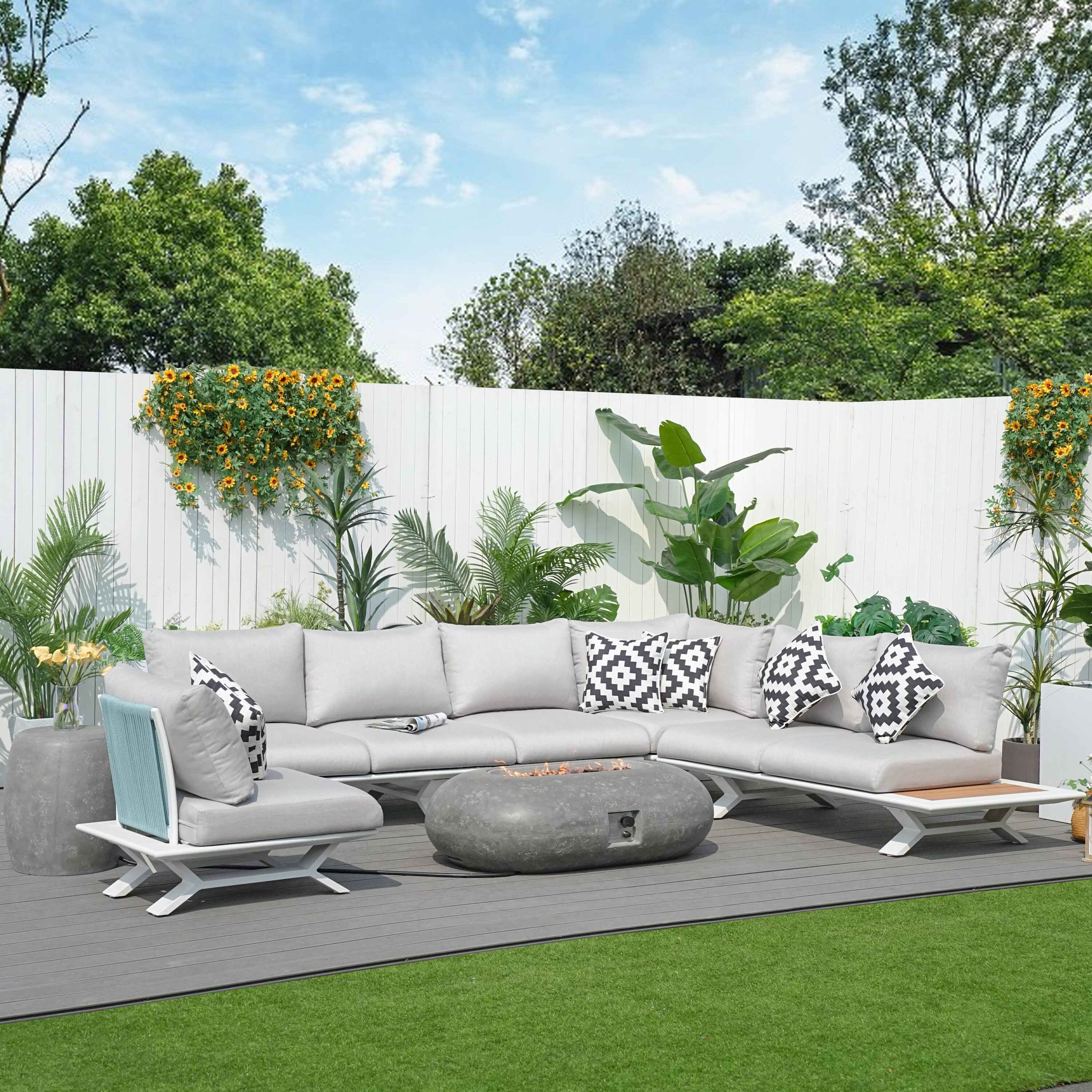 Direct Wicker DWG-2323W24912G 7 -Piece 4 Patio Sofa Conversation Set with Gray Cushions