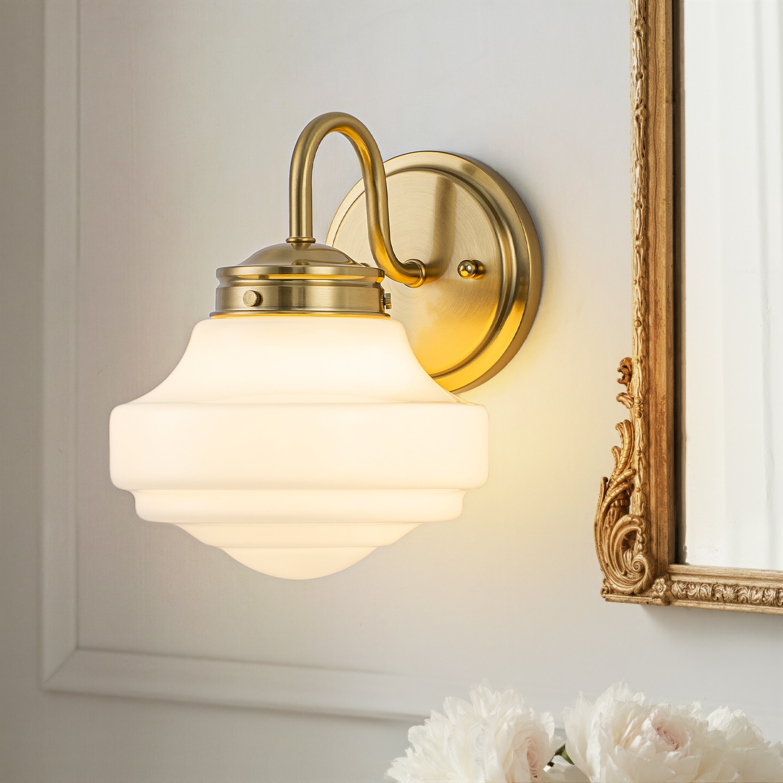LLHZSY 7.49-in W 1 -Light Brass Farmhouse Hardwired Damp rated Wall Sconce