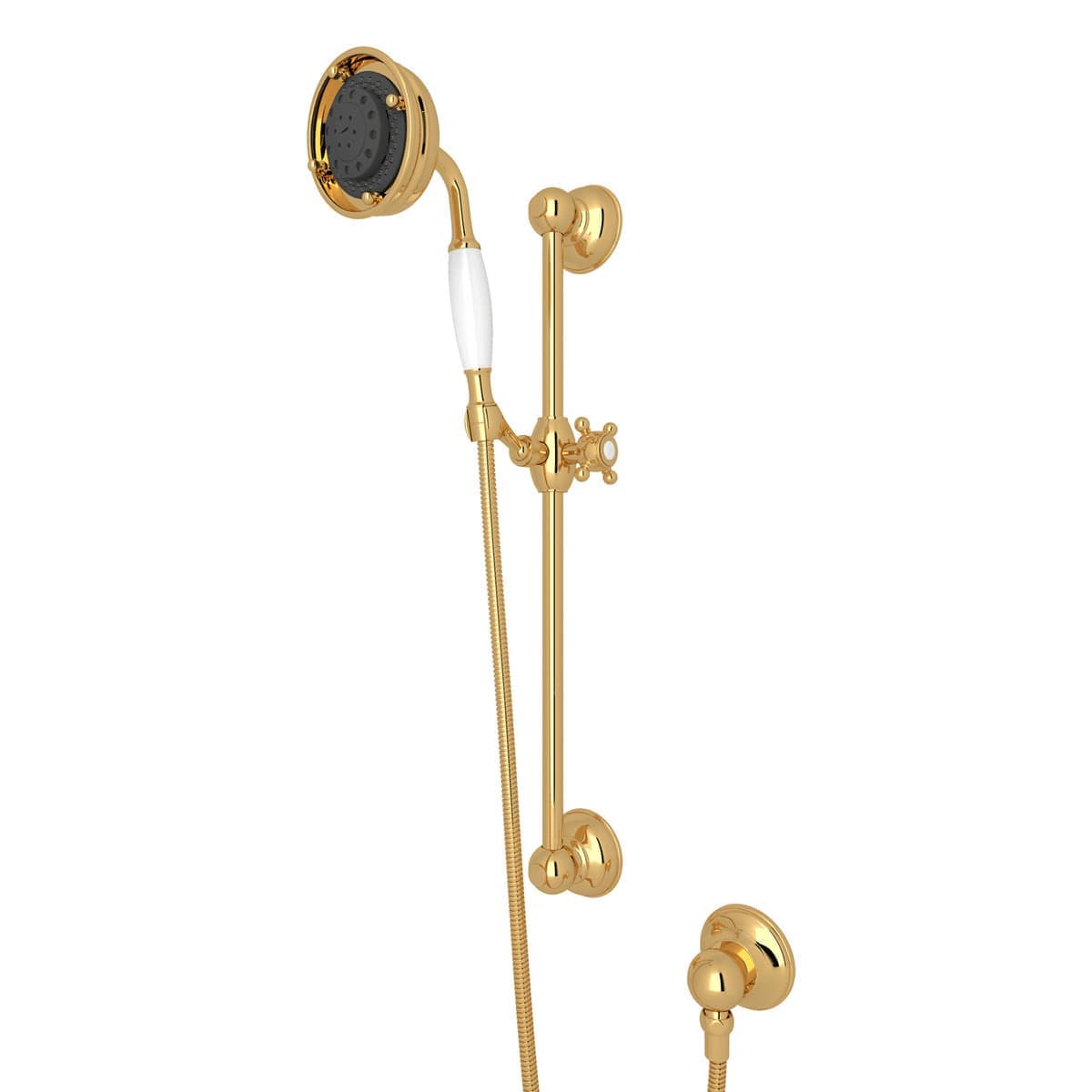 Rohl 1310IB Classic 2.5 inch 3-Function 1.8 GPM Round Handshower with Slide Bar in Italian Brass