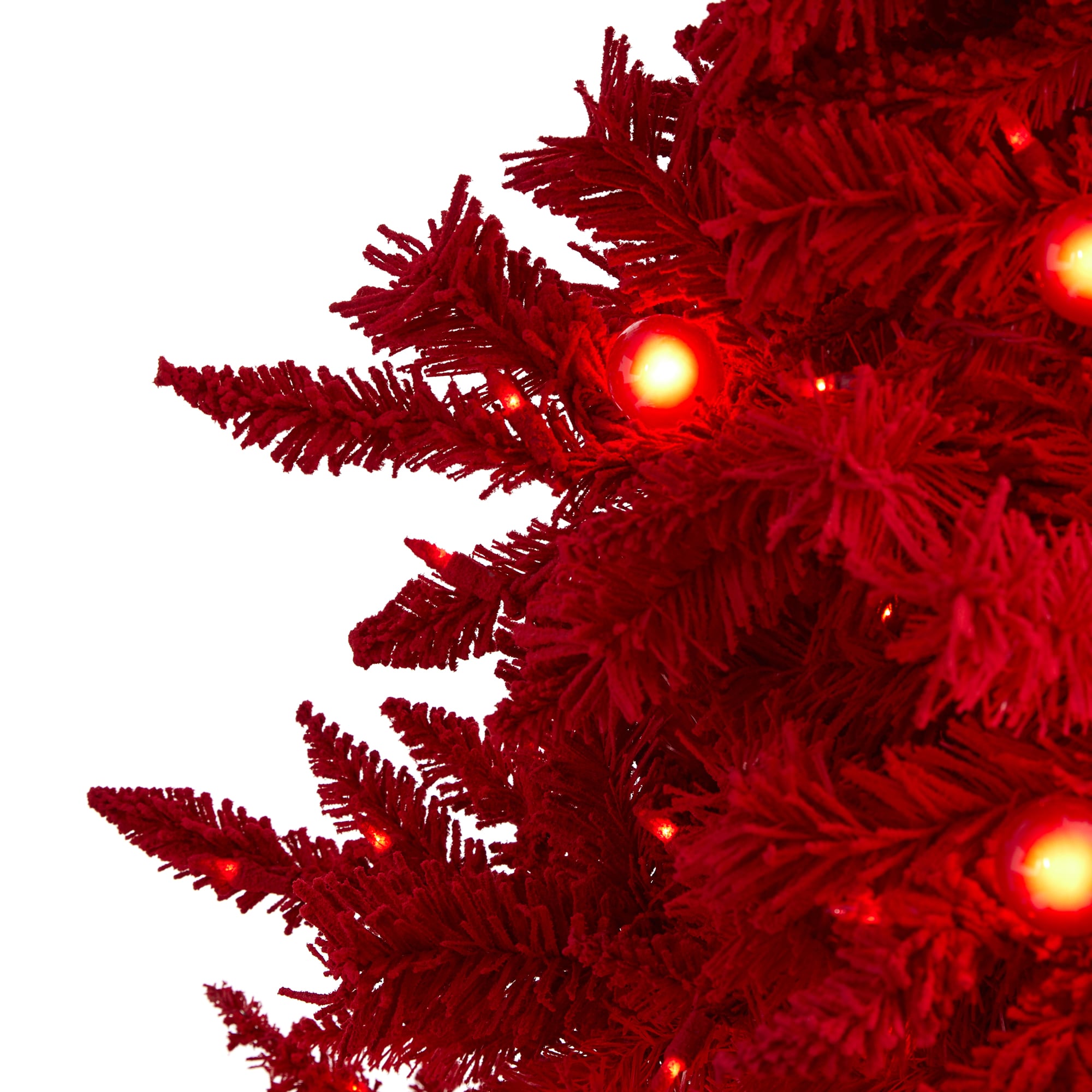 6-Foot Red Flocked Fir Artificial Christmas Tree with Lights
