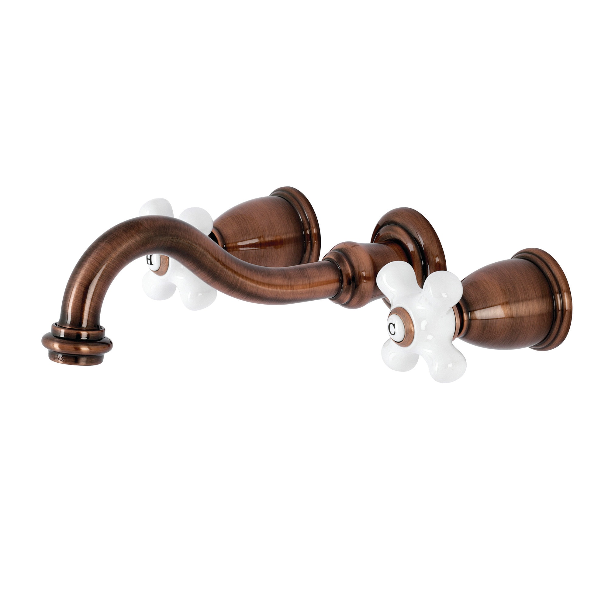 Kingston Brass WLKS312PXAC Vintage Antique copper Wall-mount 2-handle Low-arc Residential Handle Bathroom Sink Faucet
