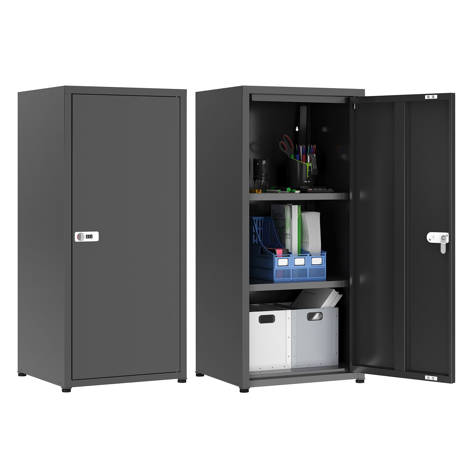 JUSHUA XJ Black Metal Locker Storage Cabinet with Doors Small Lockable Locker for School and Employee Use