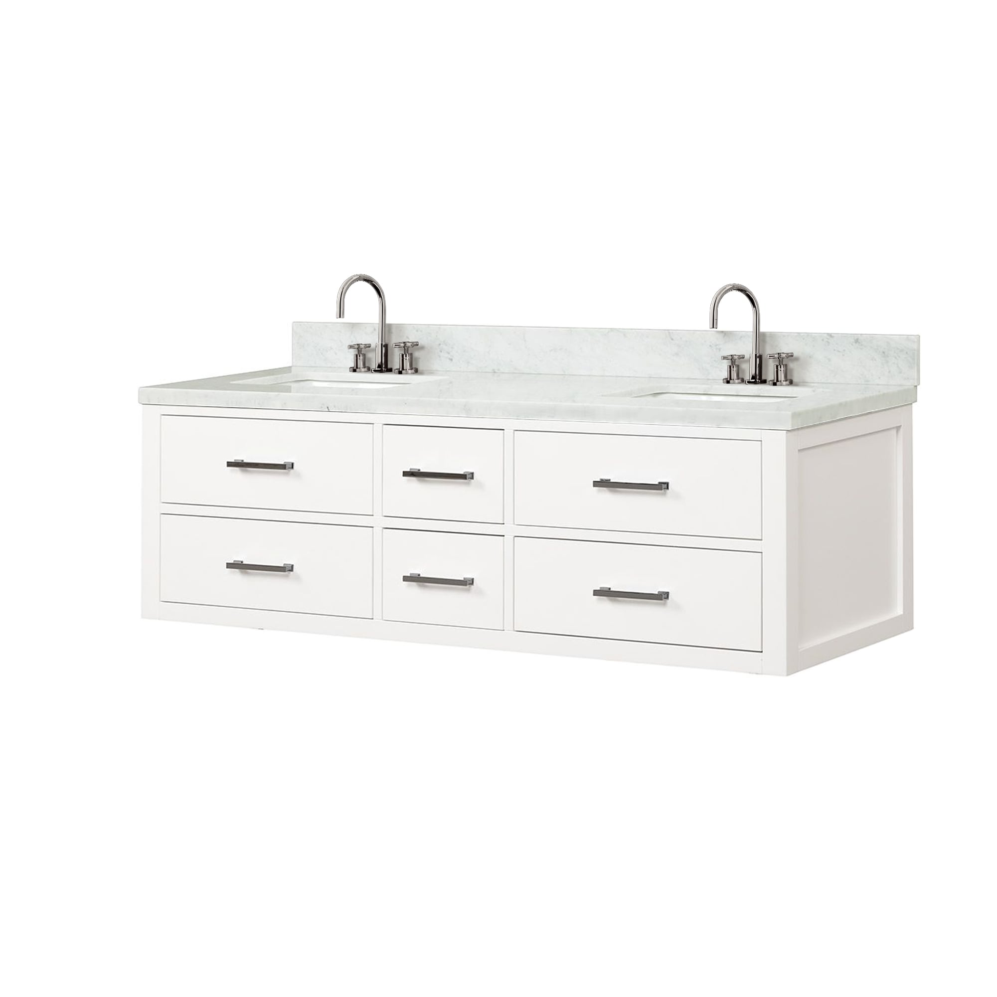 Lexora Southold 60 In White Undermount Double Sink Floating Bathroom Vanity With White Marble