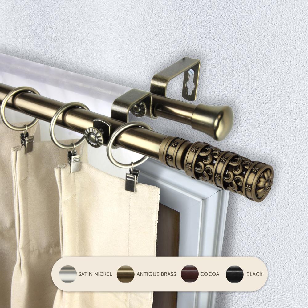 Hart & Harlow L4708-484 13/16-in Whitney 48-in to 84-in Antique brass Steel Double curtain rod with Finials