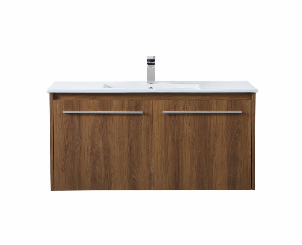 Elegant Decor FI135040WB First Impressions 40-in Brown Single sink Floating Bathroom Vanity with White Porcelain Top