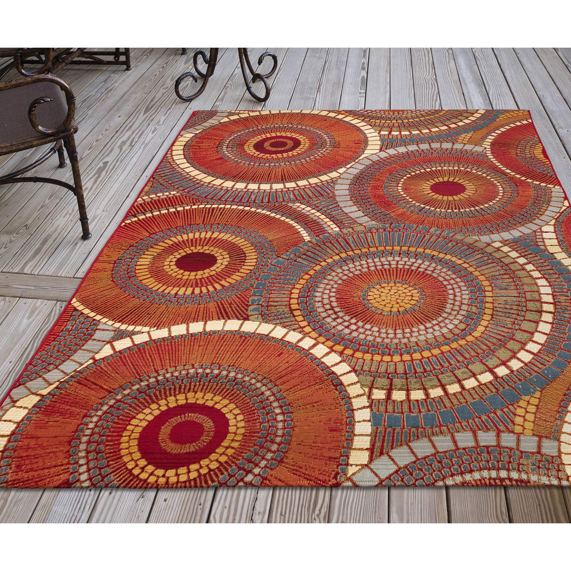 Liora Manne MNA58803517 Marina 5 x 8 (ft) Loomed Polypropylene Saffron Rectangular Indoor/Outdoor Geometric Bohemian/Eclectic Area rug