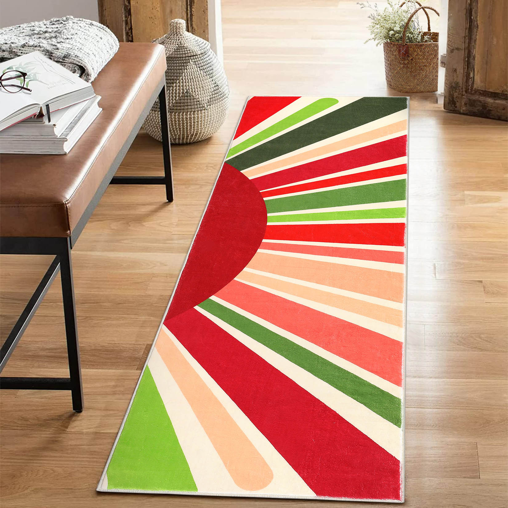 Garvee YXY-LO-PHO-106XCLBO 3 x 8 (ft) Loomed Polyester Red/Green Rectangular Indoor Geometric Mid-Century Modern Machine washable Runner rug