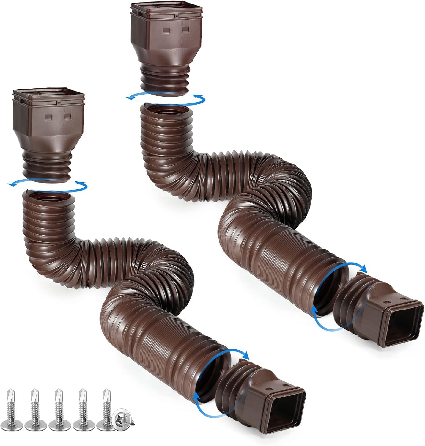 Plusgutter Brown-2pack Rain Gutter Downspout Extensions Flexible Drain Downspout Extender Down Spout Drain Extender Gutter Connector Rainwater Drainage Extendable from 21 to 68 Inches
