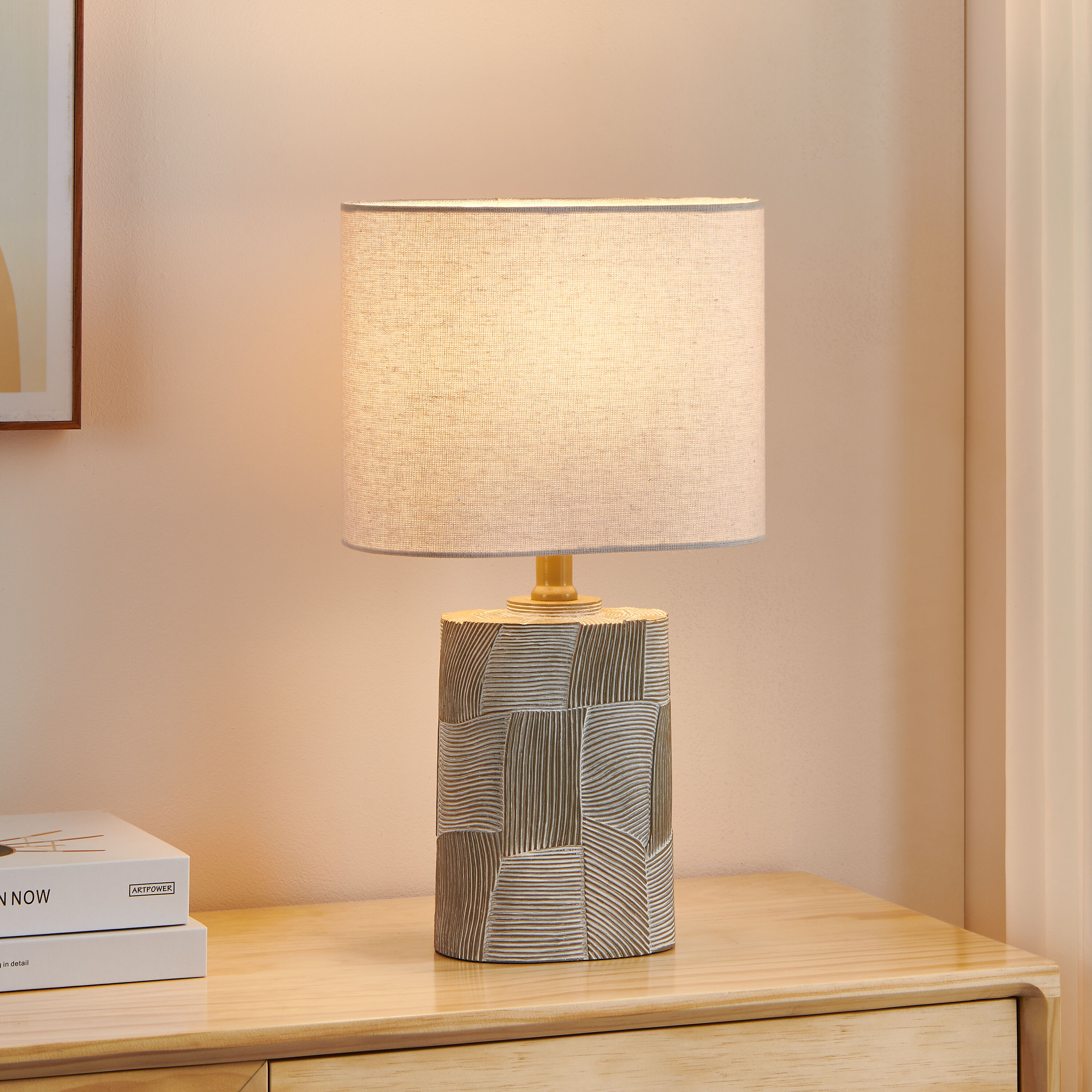 KAWOTI 21376 17.5-in Gray with white pattern LED Table Lamp with Linen Shade