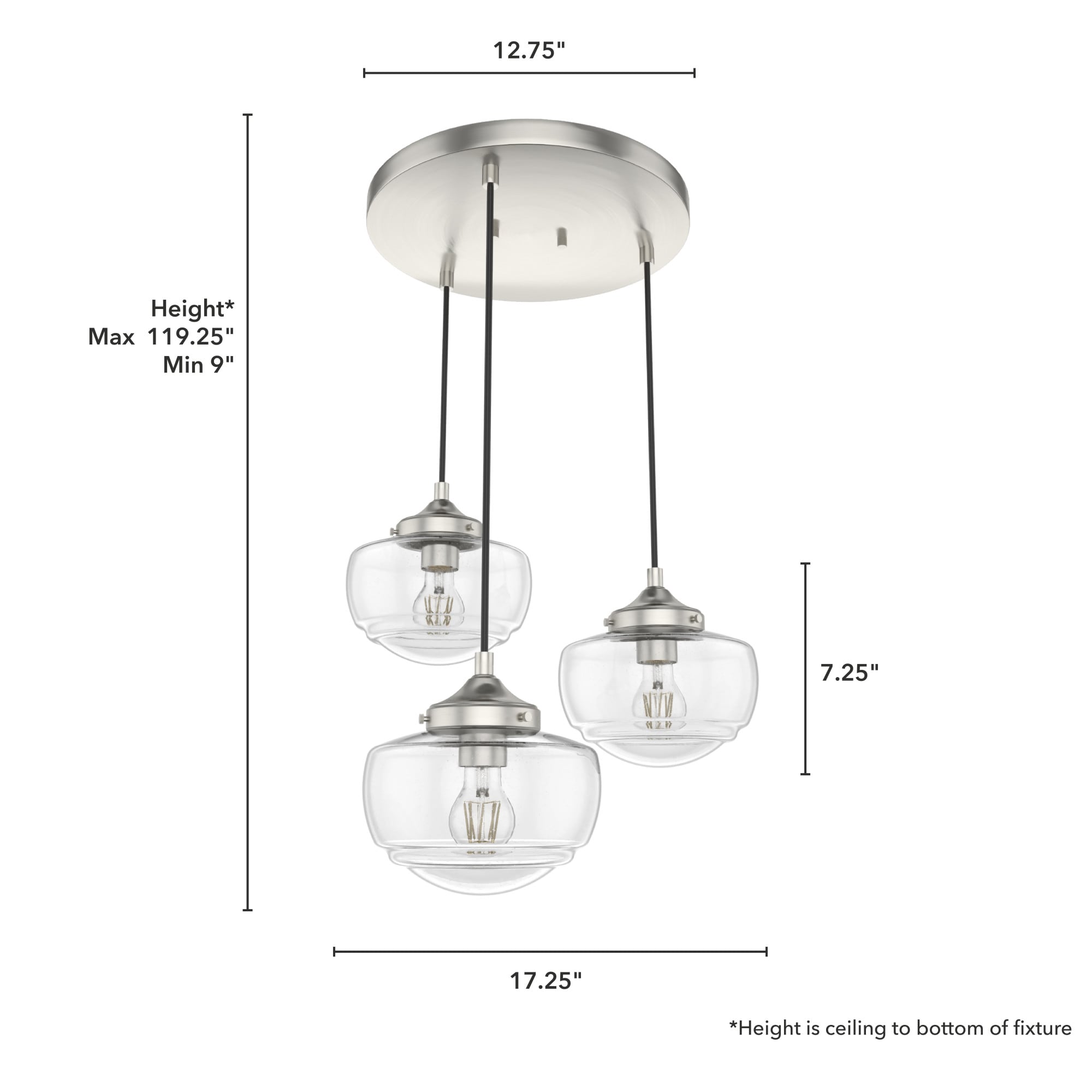 Saddle Creek 17" Brushed Nickel and Glass 3-Light Pendant