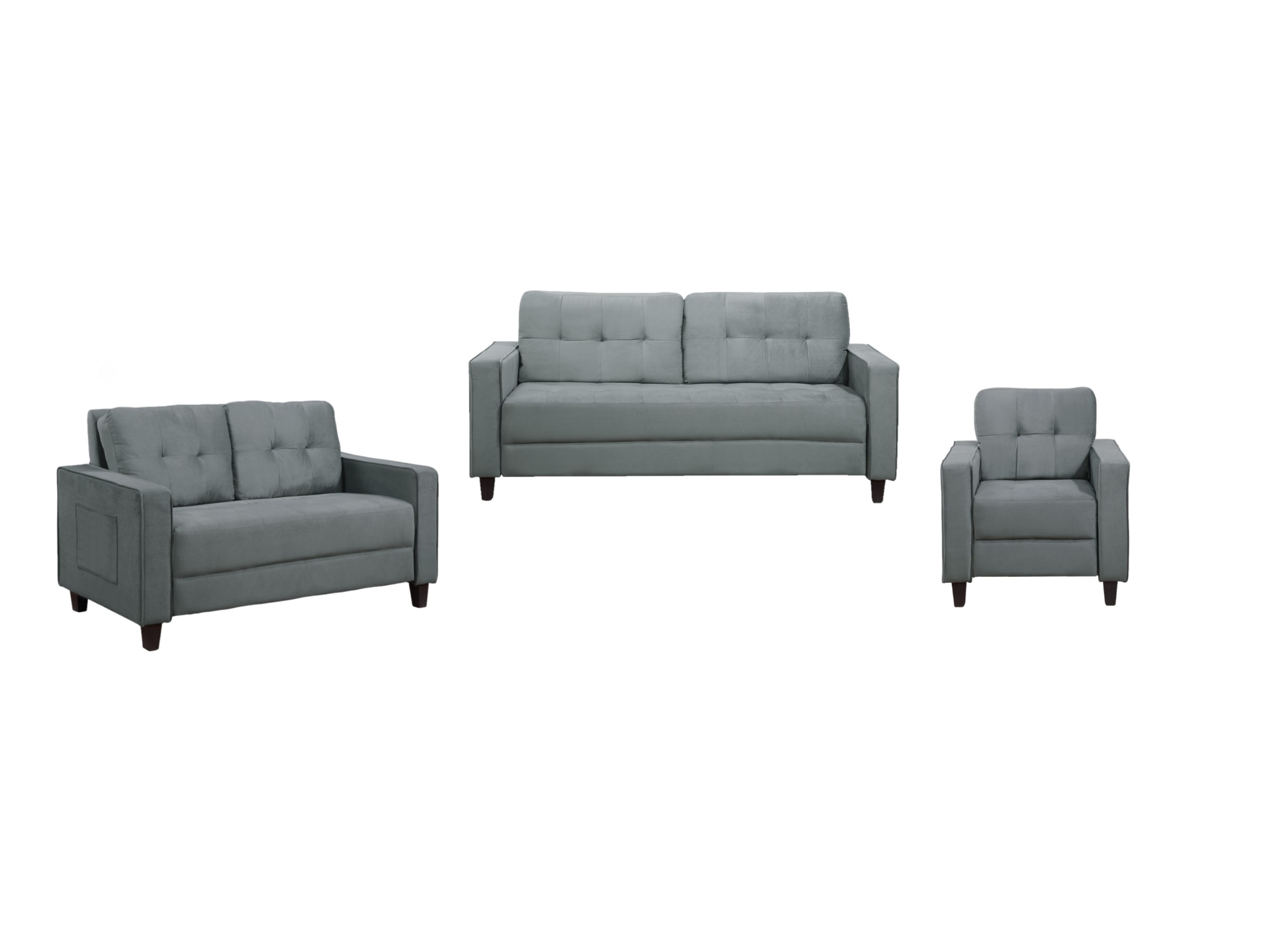 CASAINC OR-SG000308AAF Modern 3-Piece Velvet Gray Living Room Set