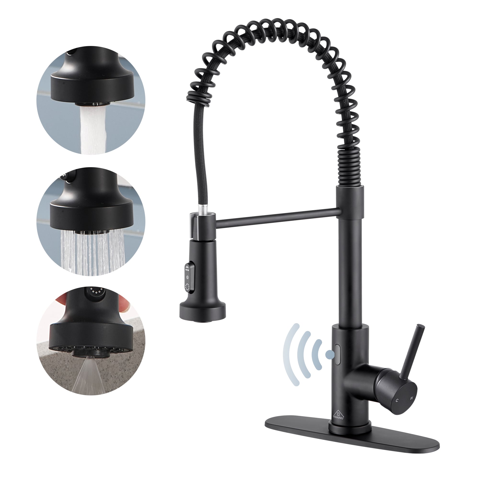 Mondawe MD-D70-MB Matte Black Single Handle Deck-mount Touchless Pull-down Kitchen Faucet with Sprayer ( Deck Plate Included )