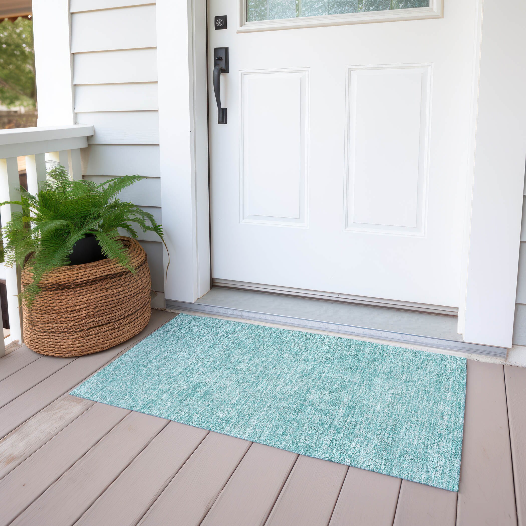 Aqua Flat Woven Synthetic Indoor/Outdoor Area Rug