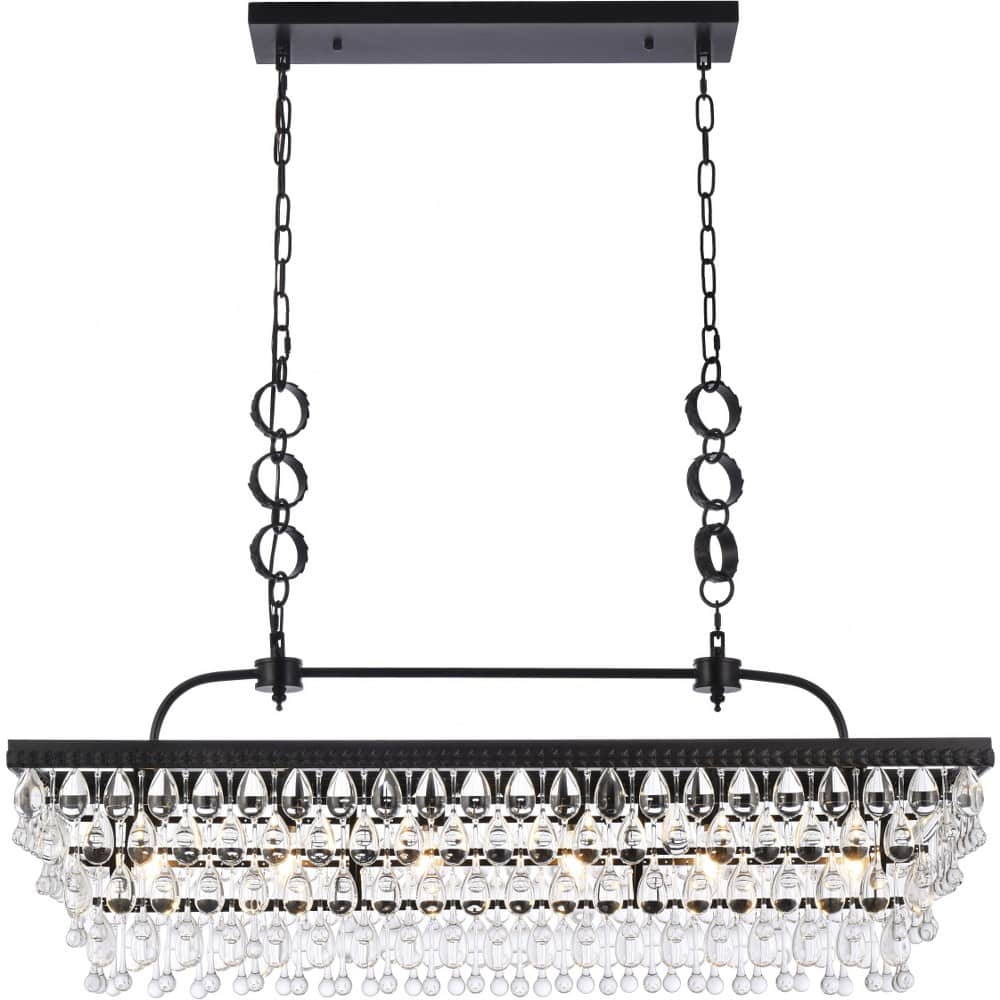 Elegant Lighting Nordic 6 - Light Black Contemporary Incandescent Crystal And Iron Pendant Light
