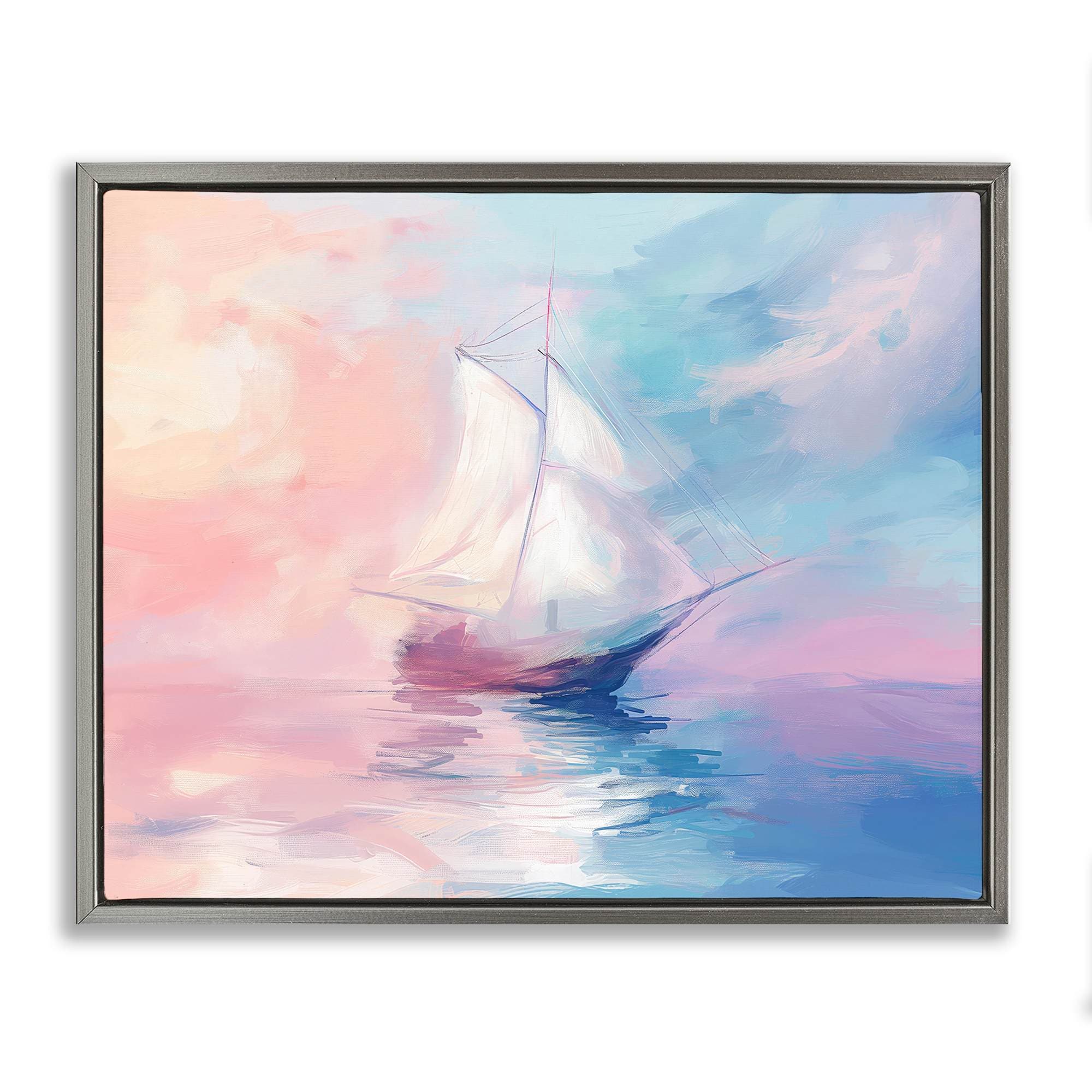 Stupell Industries BT-695-FFL-24X30 Soft Pastel Sea Vessel Gray Framed Floater Canvas Wall Art By Arlington Prints 31 x 25