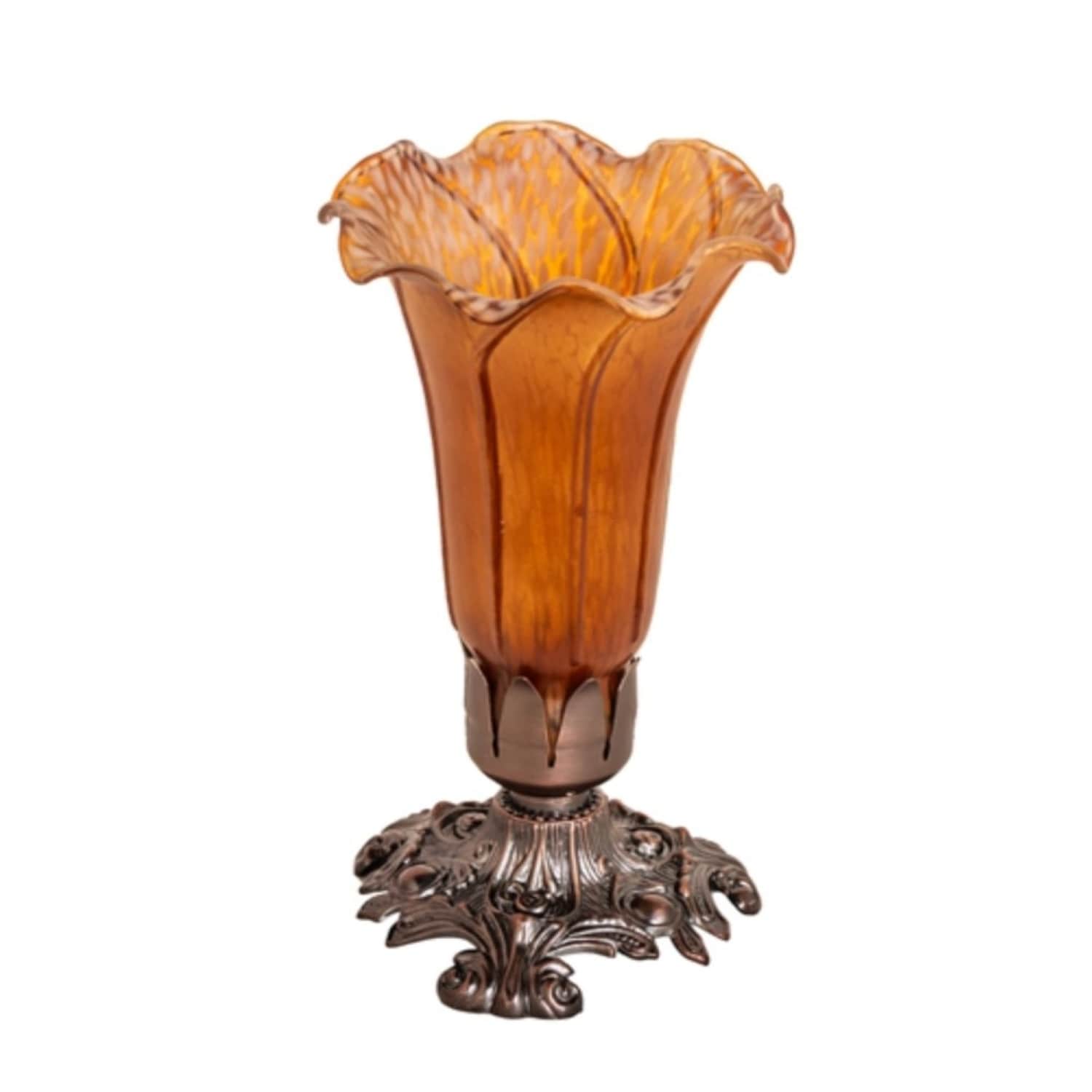 Amber Stained Glass and Bronze Accent Lamp