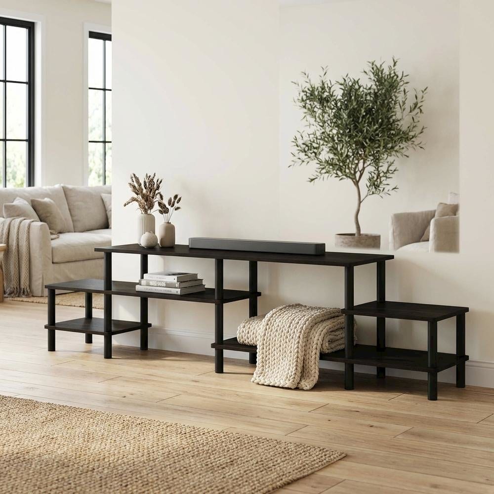 FurniFact Espresso Wooden Entertainment Center for TVs up to 80 Inches ...