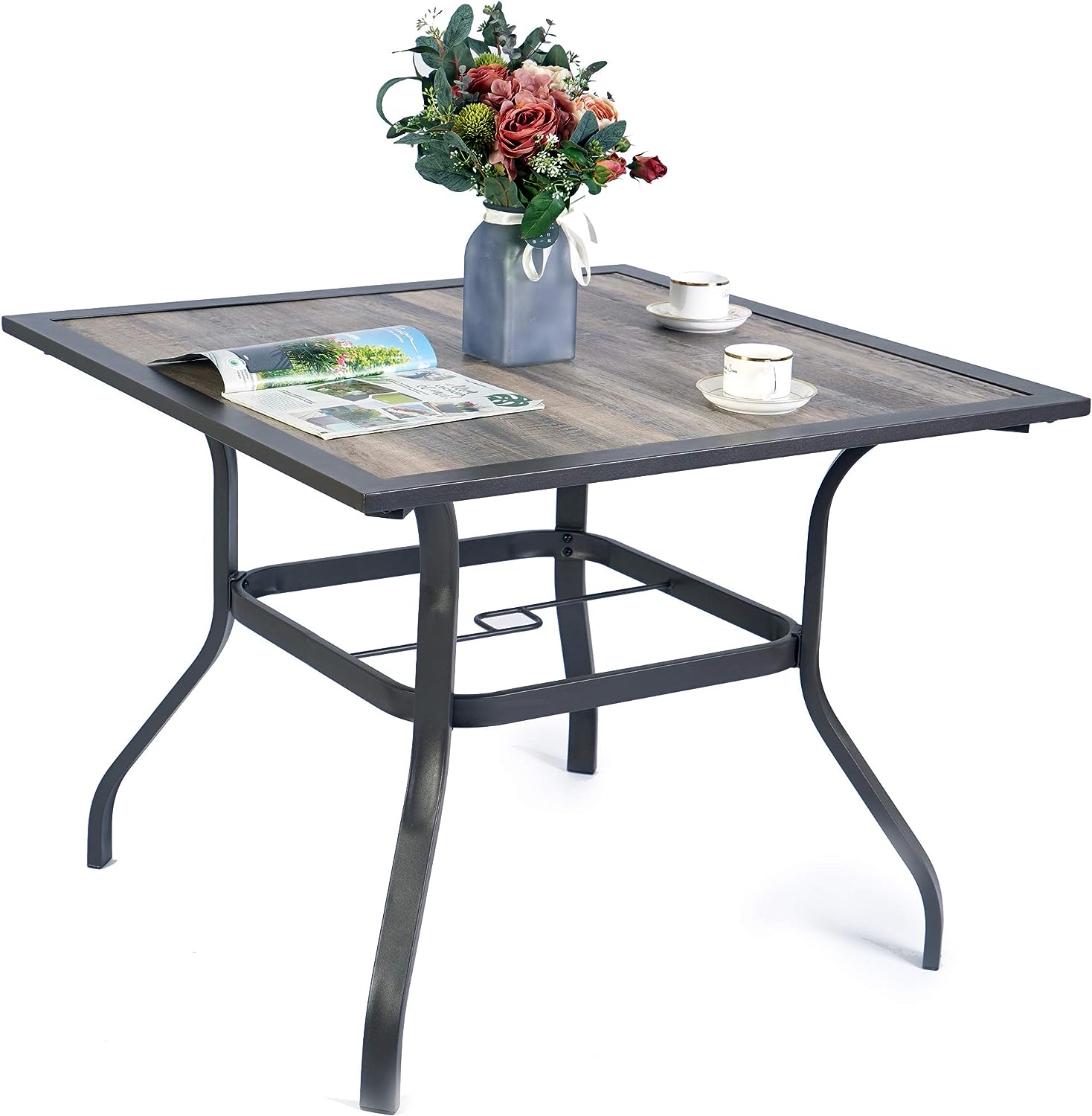 Kozyard 37" Brown Wrought Iron and Laminate Wood Outdoor Dining Table