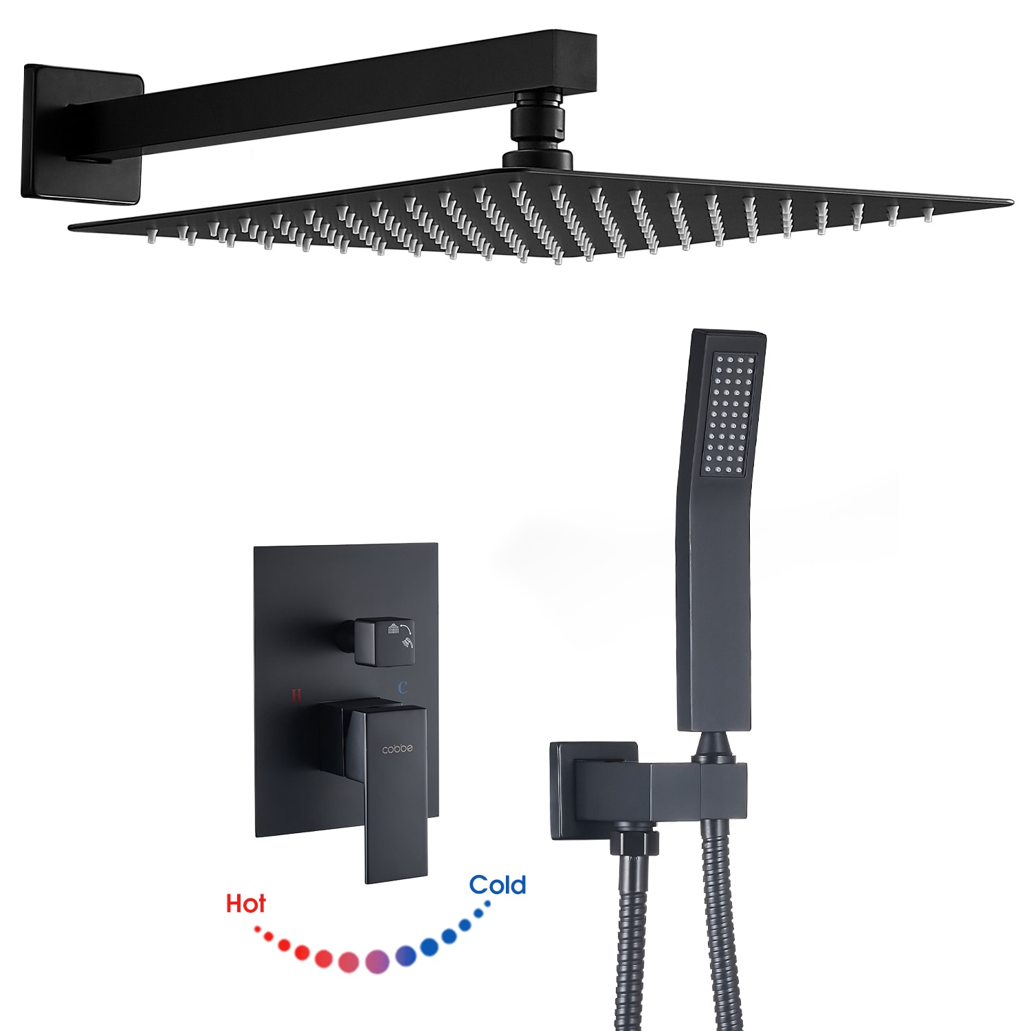 Cobbe LS1-KSA023 Matte Black 10-in Built-In Shower Faucet System with 2-way Diverter ( Pressure-balanced Valve Included )