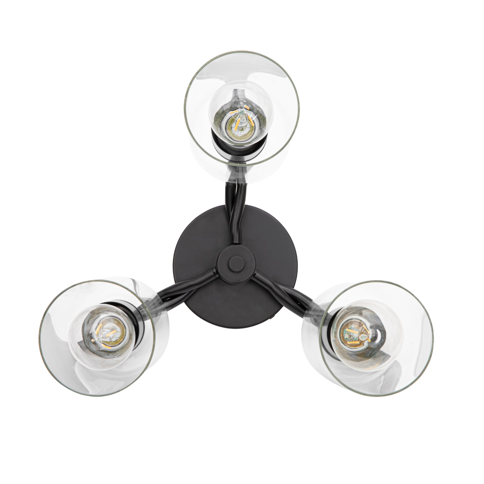 Matte Black 3-Light Semi-Flush Mount with Clear Glass Shades