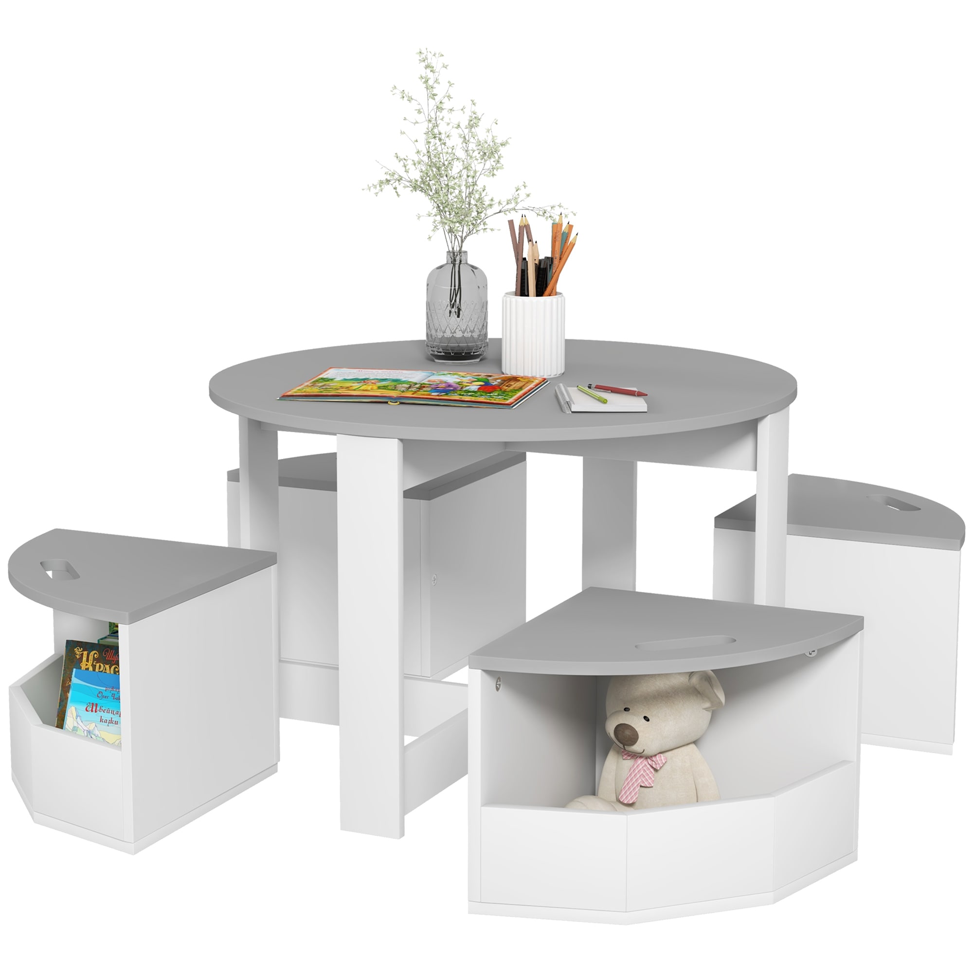 Qaba -  Kids Table and Chairs Set 5 Piece Toddler Table and Chairs Set with Storage for Art Craft...