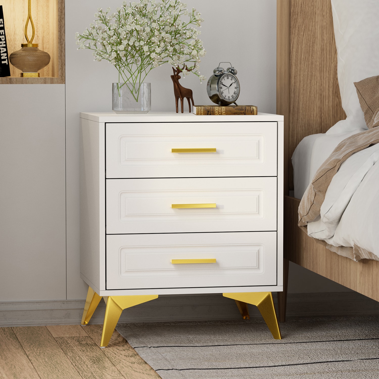 Delarpo H0079 White Bedside Table Nightstand