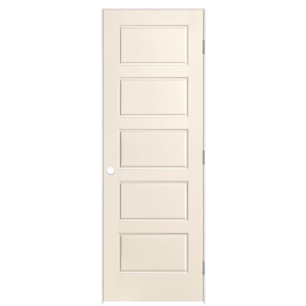 Masonite 1444621 28-in x 80-in Moonglow Solid core 5-panel equal Left hand Smooth Prefinished Molded composite Flat Jamb Single Prehung Interior Door