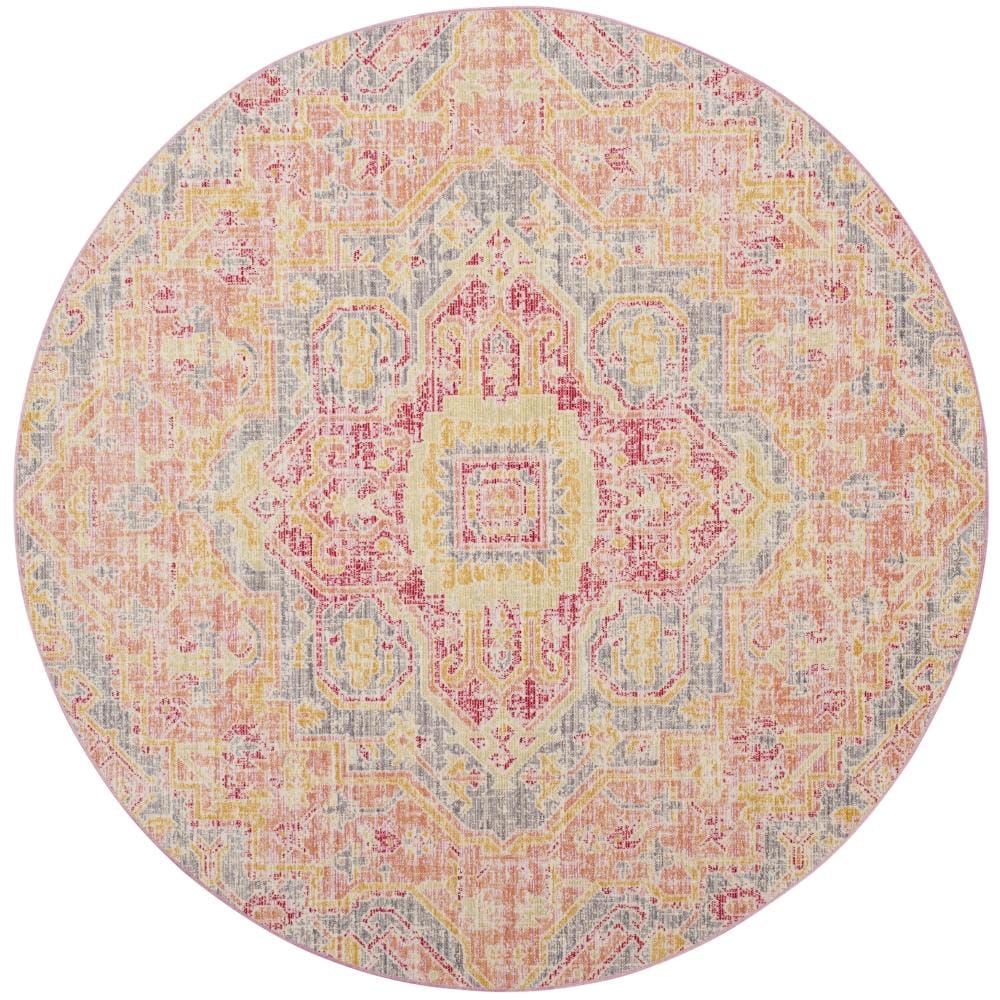 Windsor Novin 6 x 6 Fuchsia/Blue Round Indoor Distressed/Overdyed Vintage Area Rug Polyester in Pink | - Safavieh WDS329A-6R