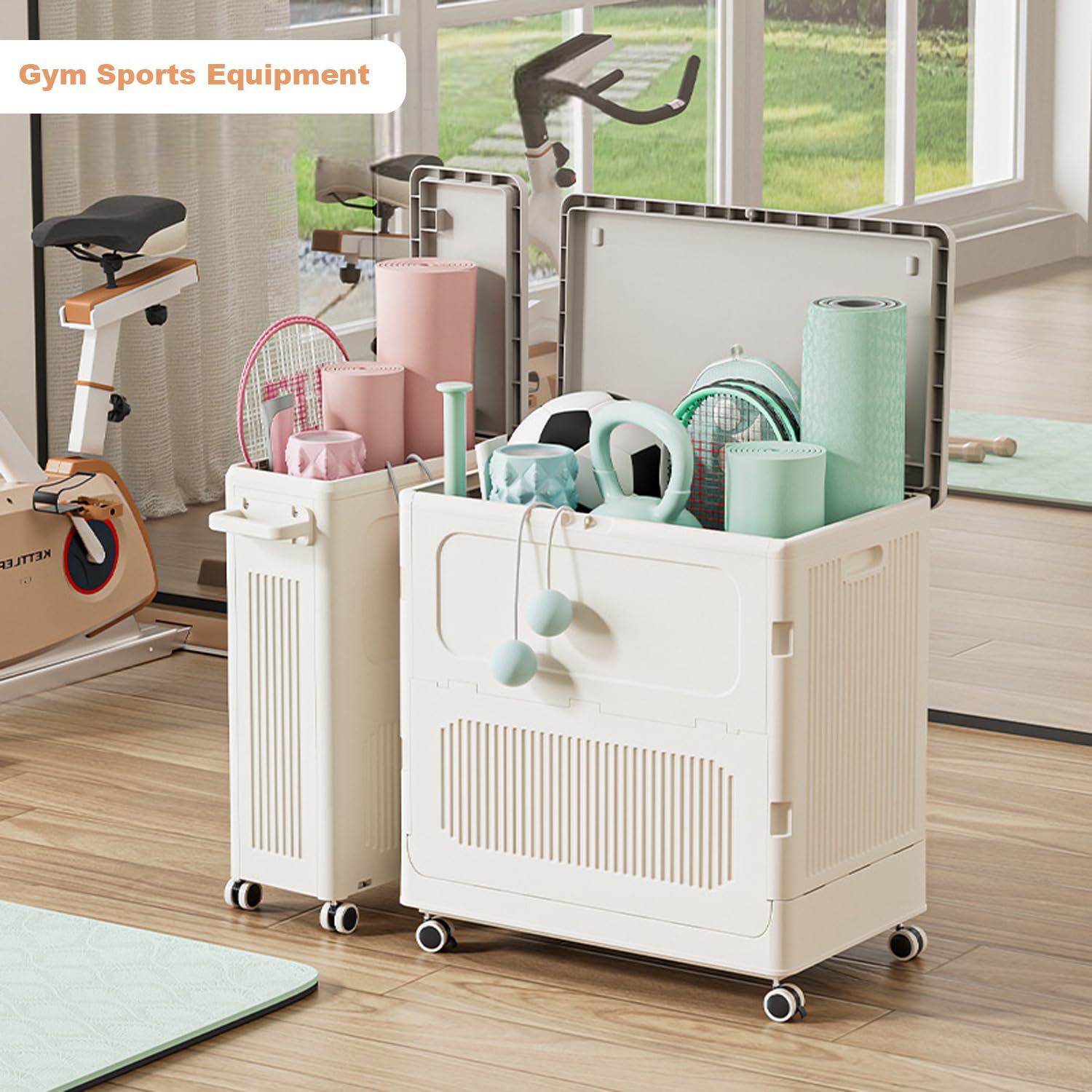 GarveeLife Large 123L Laundry Hamper on Wheels with Lid Collapsible Clothes Storage Organizer PP Basket Lockable Casters