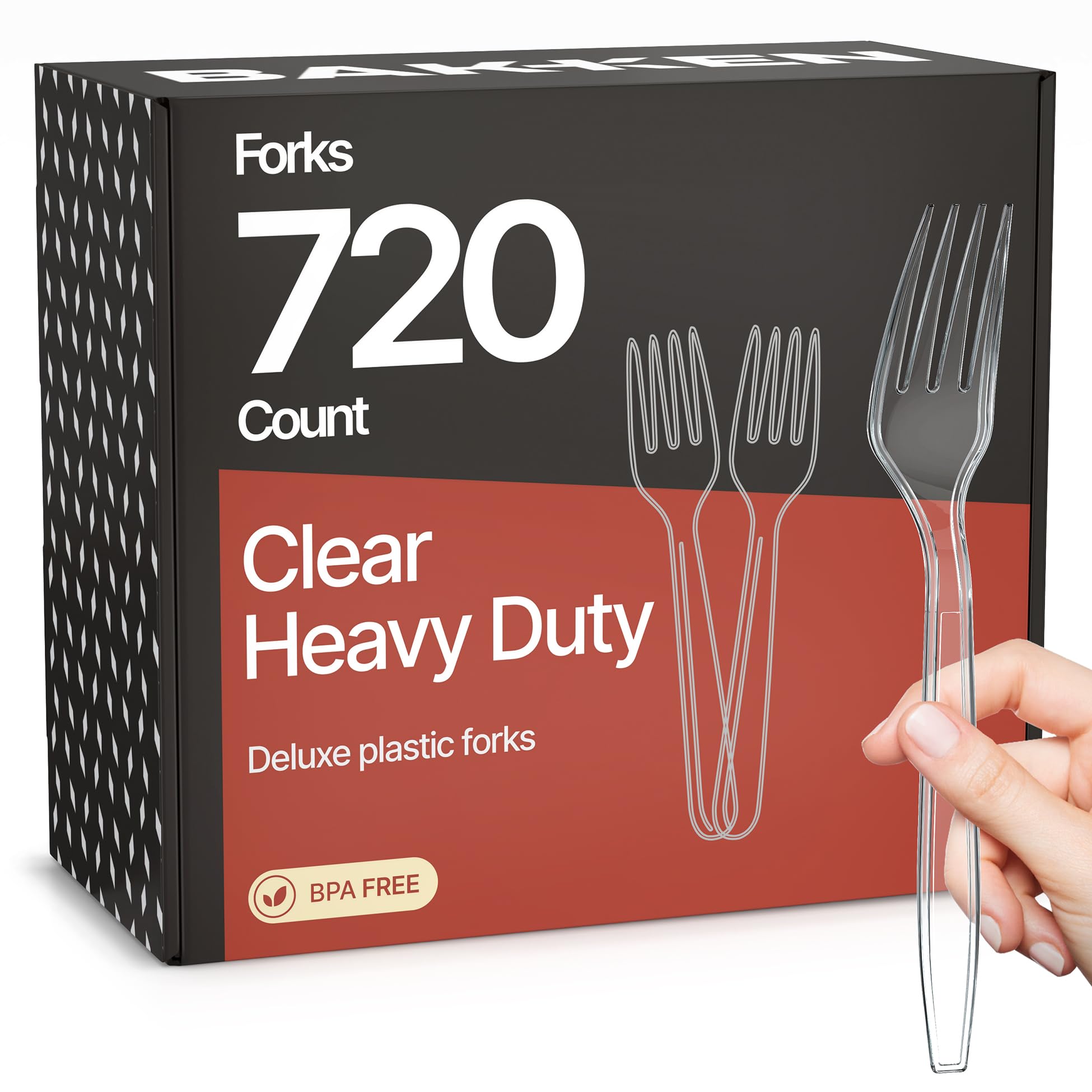 Bakken Swiss Bakken Disposable Cutlery Set 720 Pcs Clear Heavy Duty Plastic Forks BPA Free Food Grade Heat Resistant Reusable Utensils for Parties Catering BBQs Everyday Use
