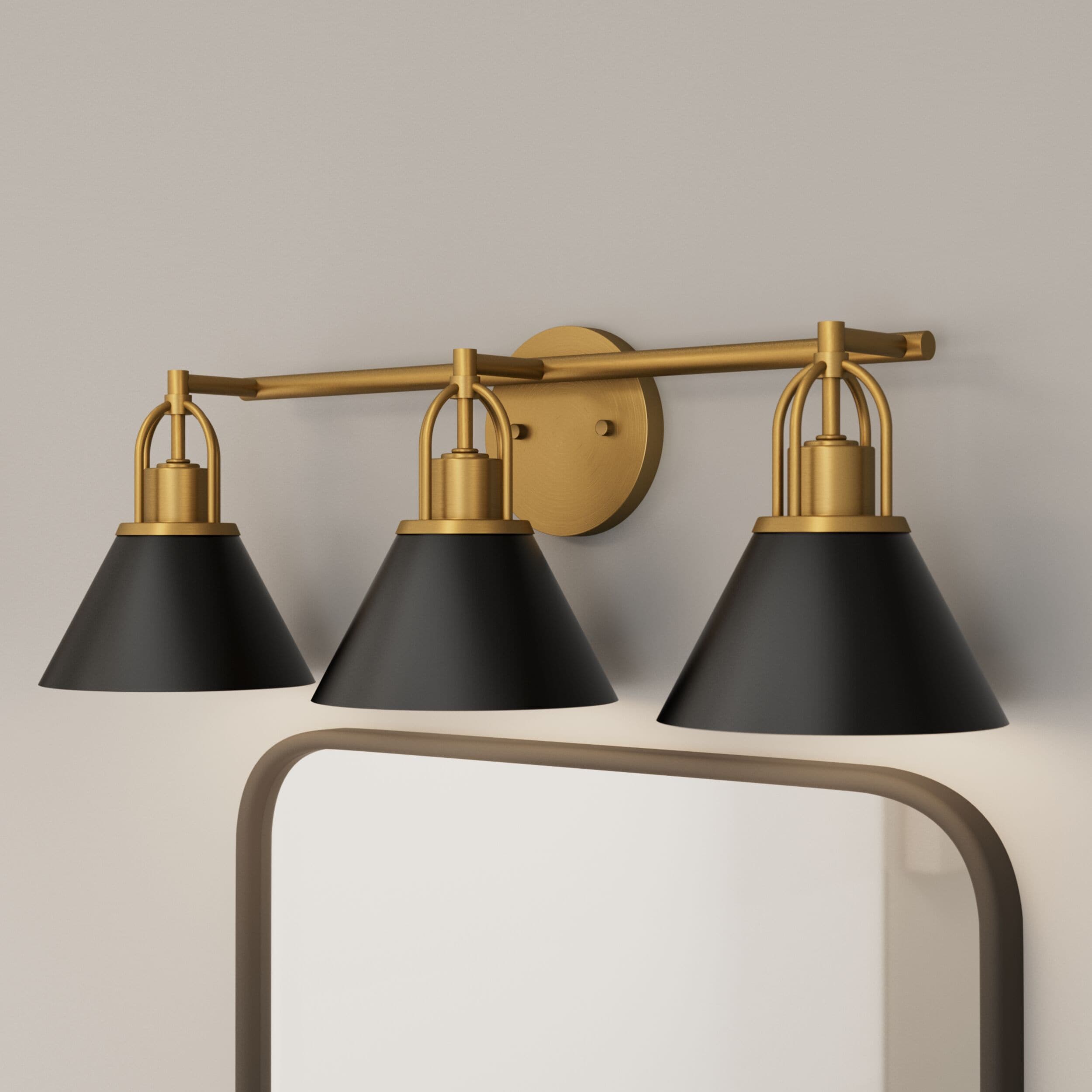 Hunter Carrington Isle 27 3 Light Matte Gold Transitional Bathroom Vanity light