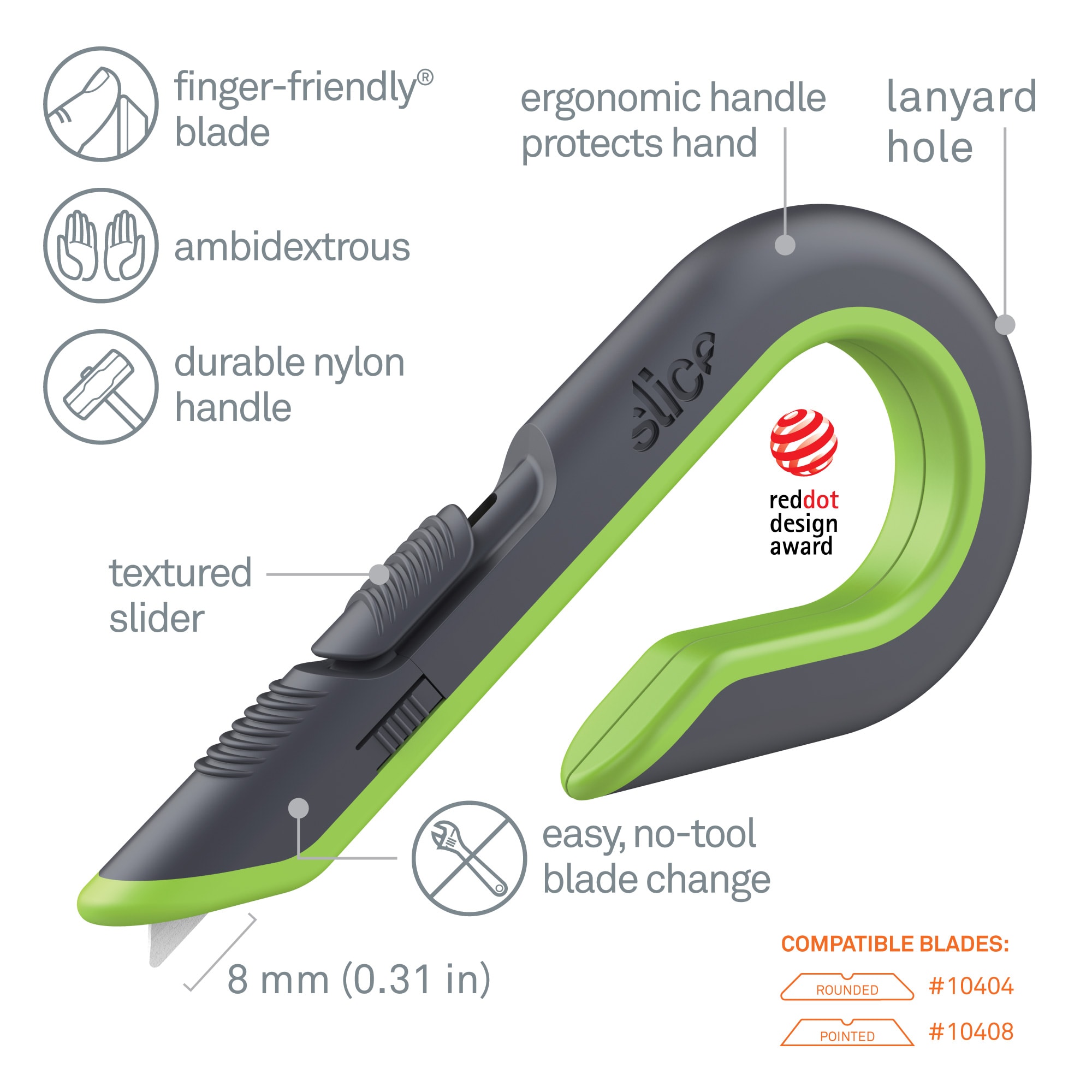 Compact Safety Ceramic Blade Box Cutter, 2.5 inch, Retractable Blade, Green | Bundle of 10 Each