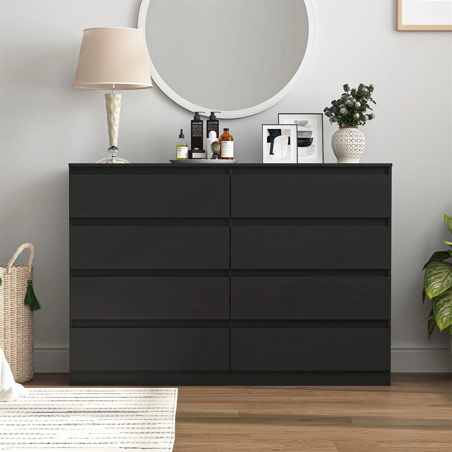 CIPACHO WBWB11321 Mid Century Modern 8 Drawer Dresser for Bedroom with Hidden Handle Black