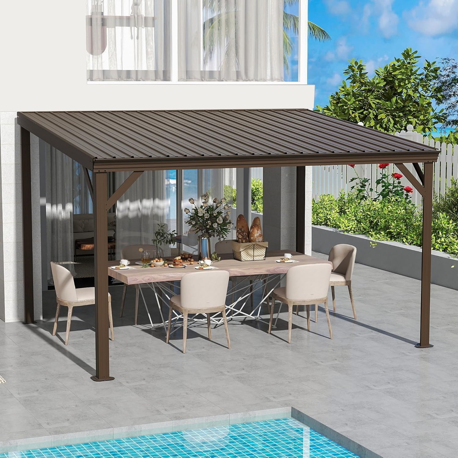 Mondawe - 12-ft x 10-ft Brown Gazebo with Lean-To Hardtop Roof