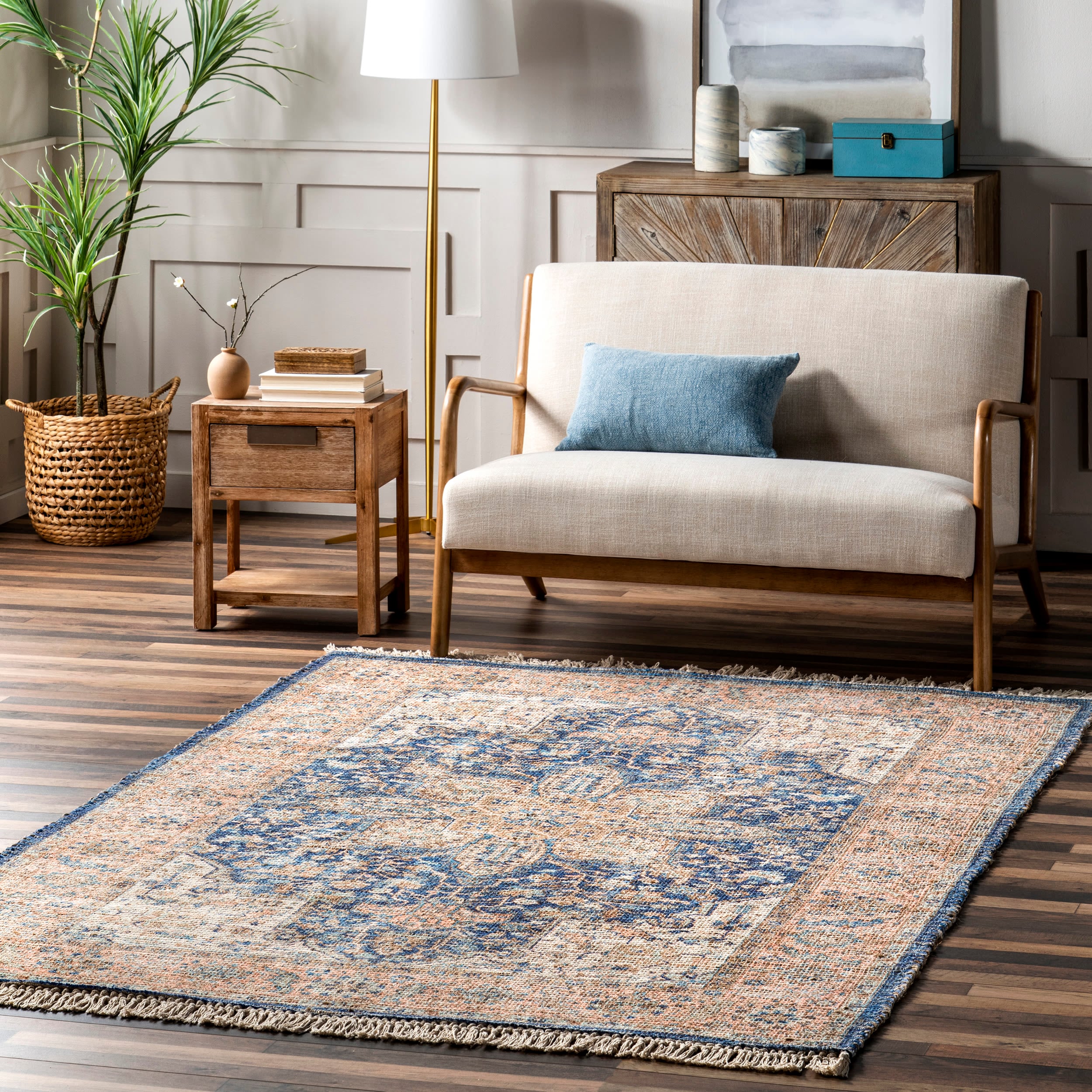 Lauren Liess x Rugs USA SVIN20C-10014 Luster 10 x 14 (ft) Woven Jute Blue Rectangular Indoor Medallion Area rug