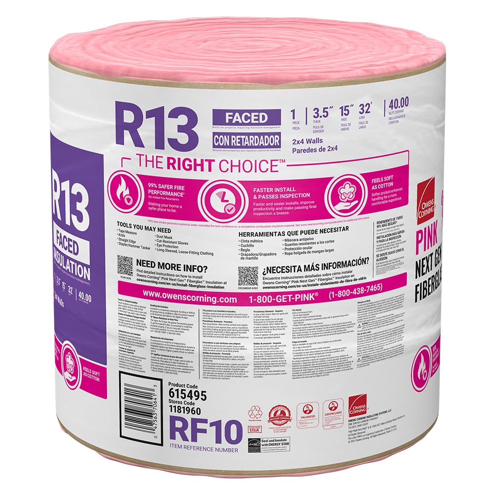 R13 Kraft Fiberglass Insulation, 3-5/8-In. x 15-In. x 62