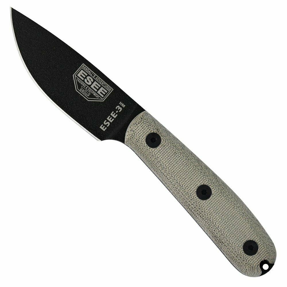  PROCT5053 Esee Knives ESE-ESEE-3HM-B 2019 3-Plain Edge Knife with Modified Handle, Black Leather Sheath