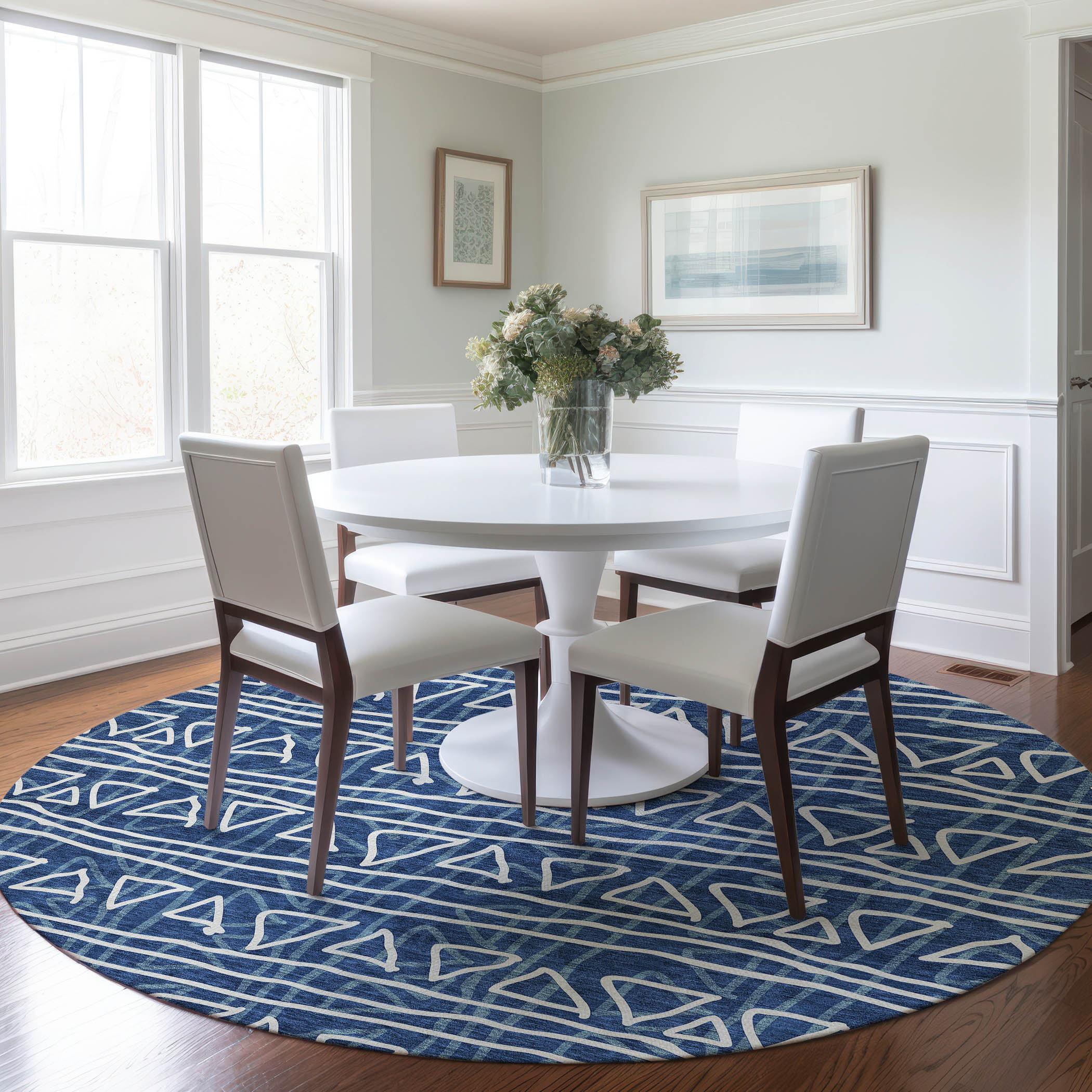 Addison Rugs ACN730NA8RO Chantille ACN730NA 8 x 8 (ft) Polyester Navy Round Indoor/Outdoor Geometric Machine washable Area rug