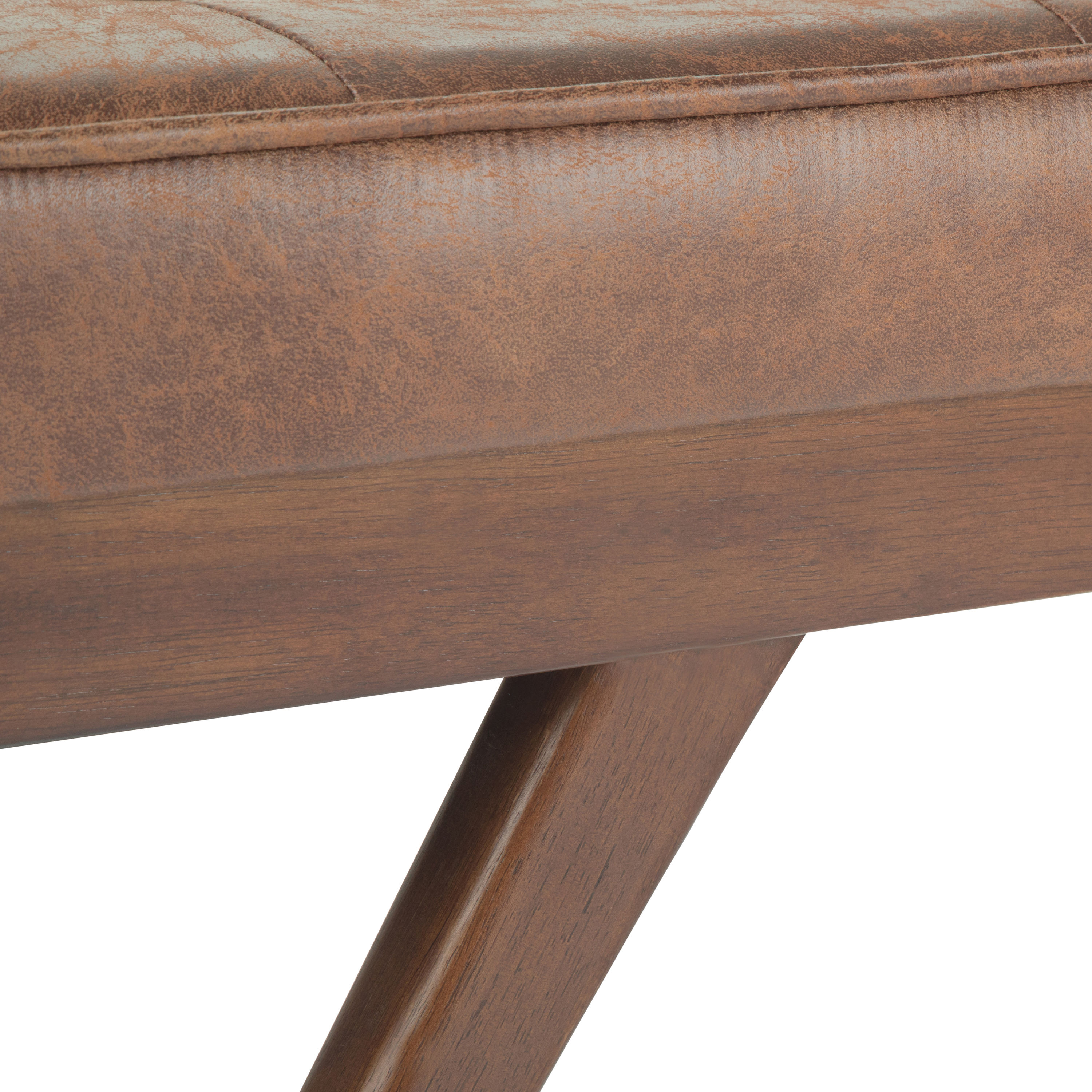 Pierce Distressed Umber Brown Faux Leather Tufted Mid-Century Ottoman Bench
