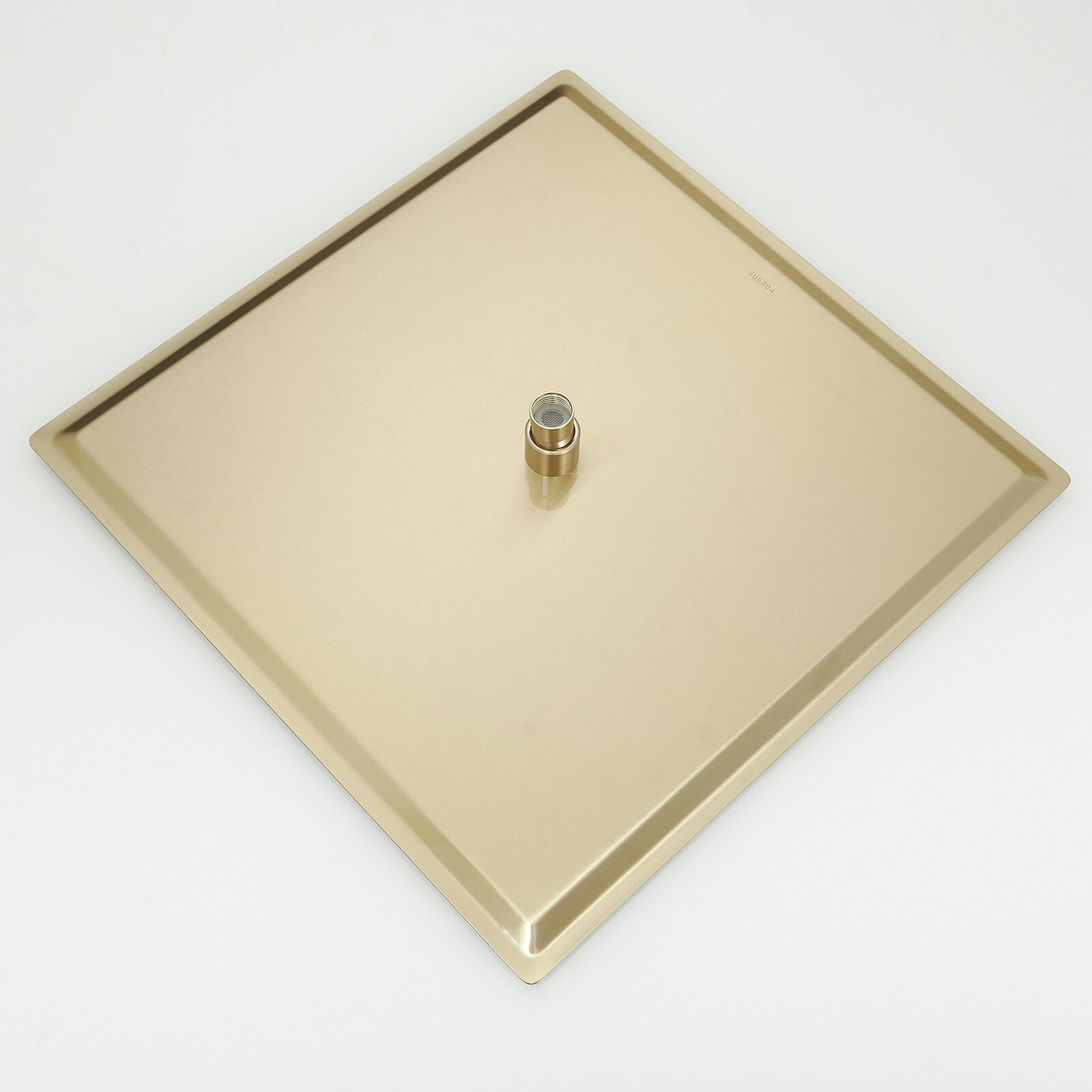 1-Spray 16 in. Single Wall Mount Square Fixed Rain Shower Head in Brushed Gold