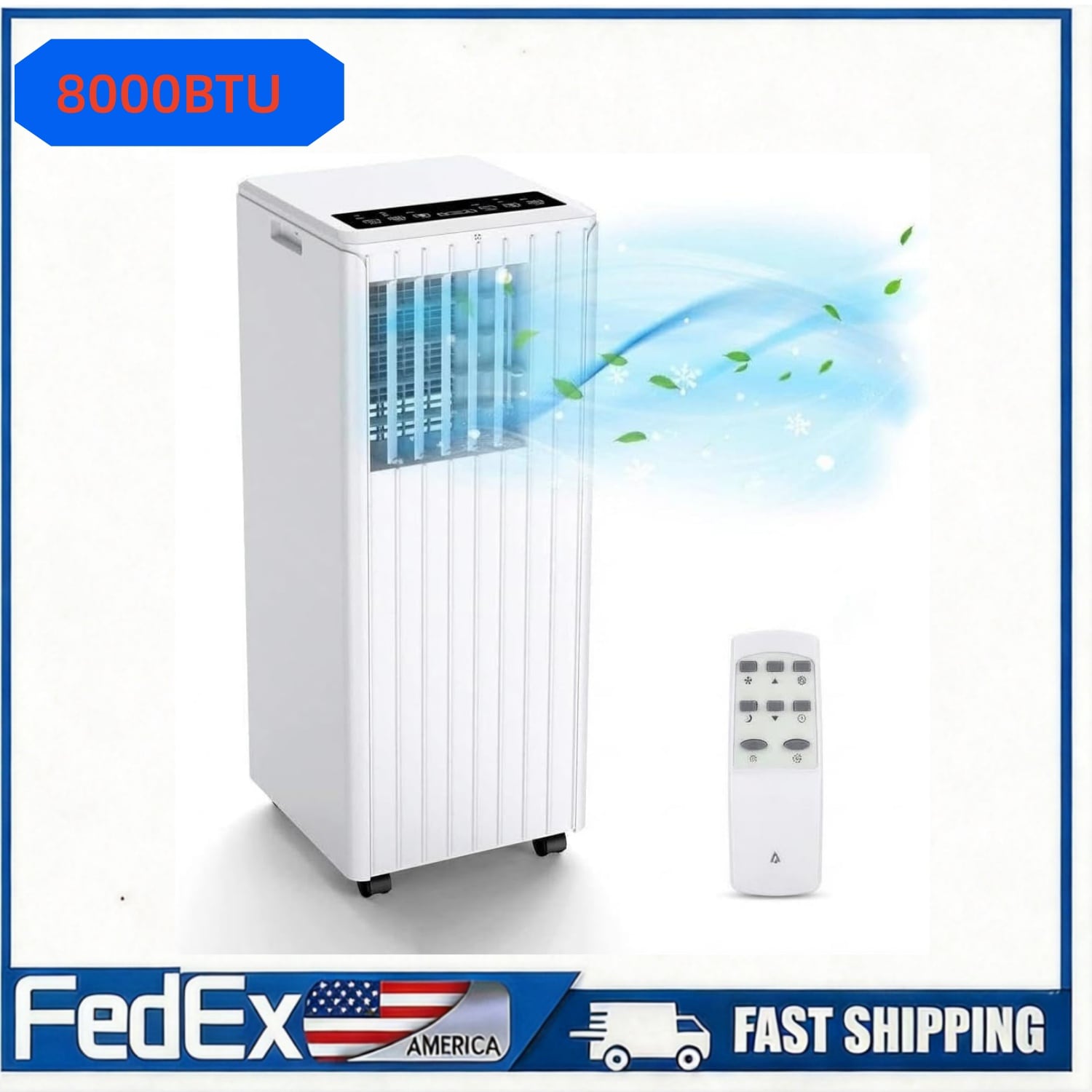 Qeetex 8000 BTU (DOE 5000 BTU) 115-Volt Portable Air Conditioner 3-in-1 with Fan and Dehumidifier Remote Included Cools up to 350 Sq Ft 54dB Quiet Sleep Mode 24H Timer Window Kit