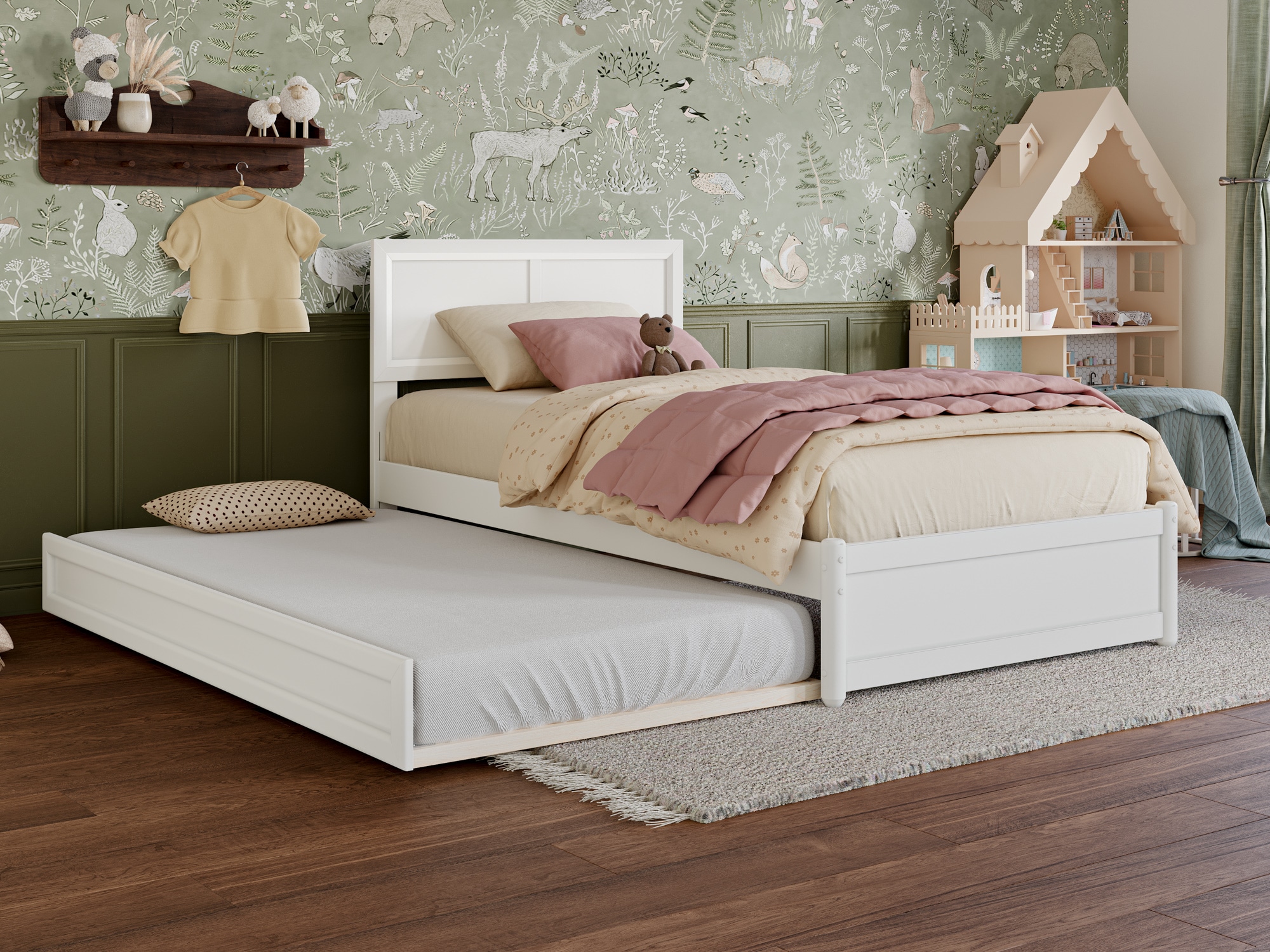 AFI AR8487222 Lylah White Twin Wood Trundle Bed