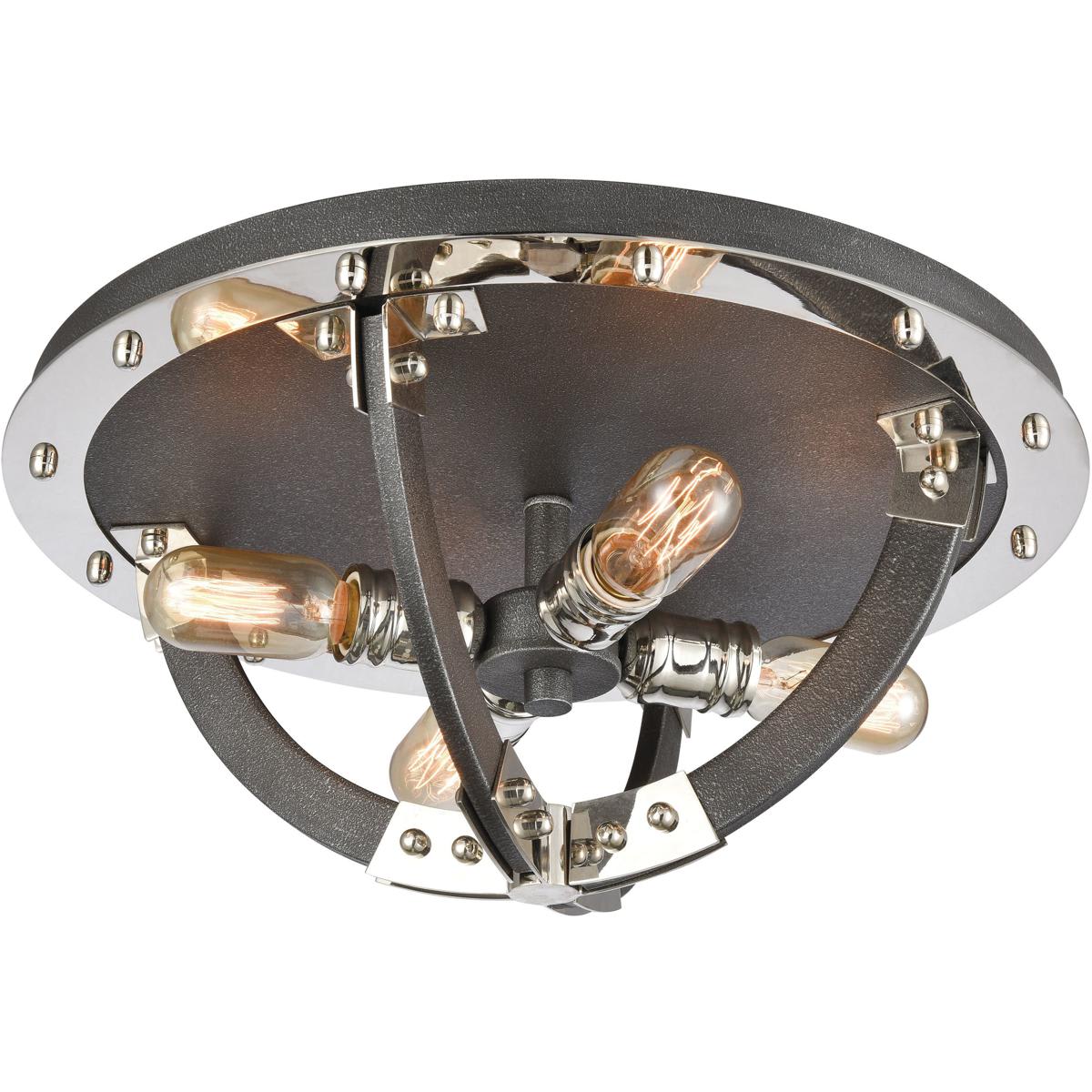 Atlas Lighting and Home  CL12525-SV Riveted Plate Flush Mount Silverdust Iron with Polished Nickel