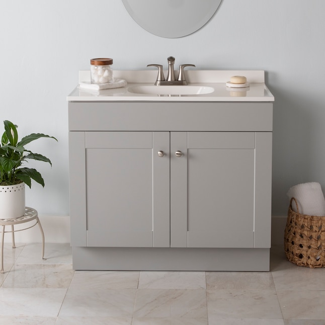 Project Source 36-in Gray Single Sink Bathroom Vanity with White Cultured  Marble Top in the Bathroom Vanities with Tops department at Lowes.com