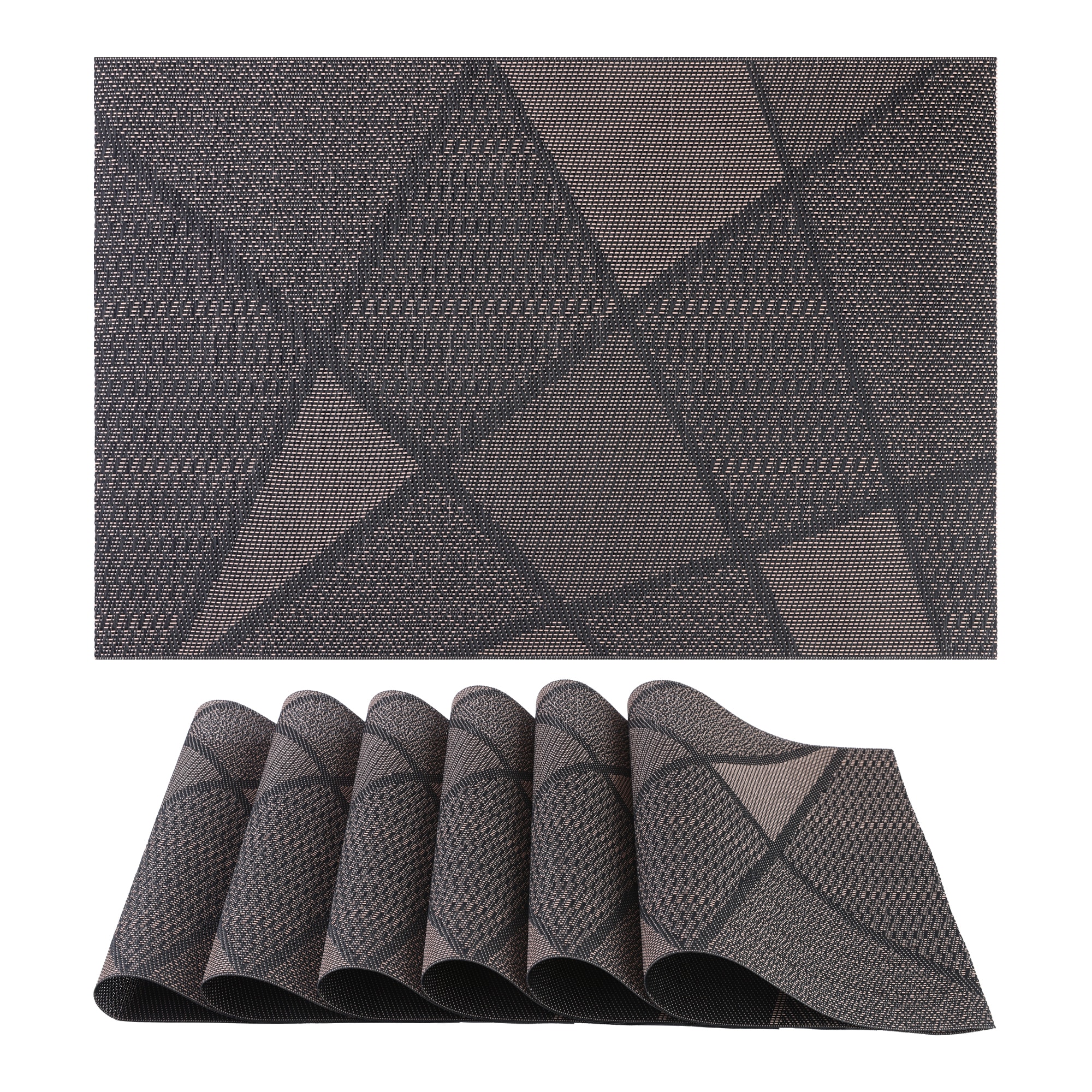 Unique Bargains Placemats 6pcs PVC Design Placemats for Kitchen Dining Table Decor Washable Heat Resistant Table Placemats Wipeable Table Mat 18x12in Black #S25120800UX6484