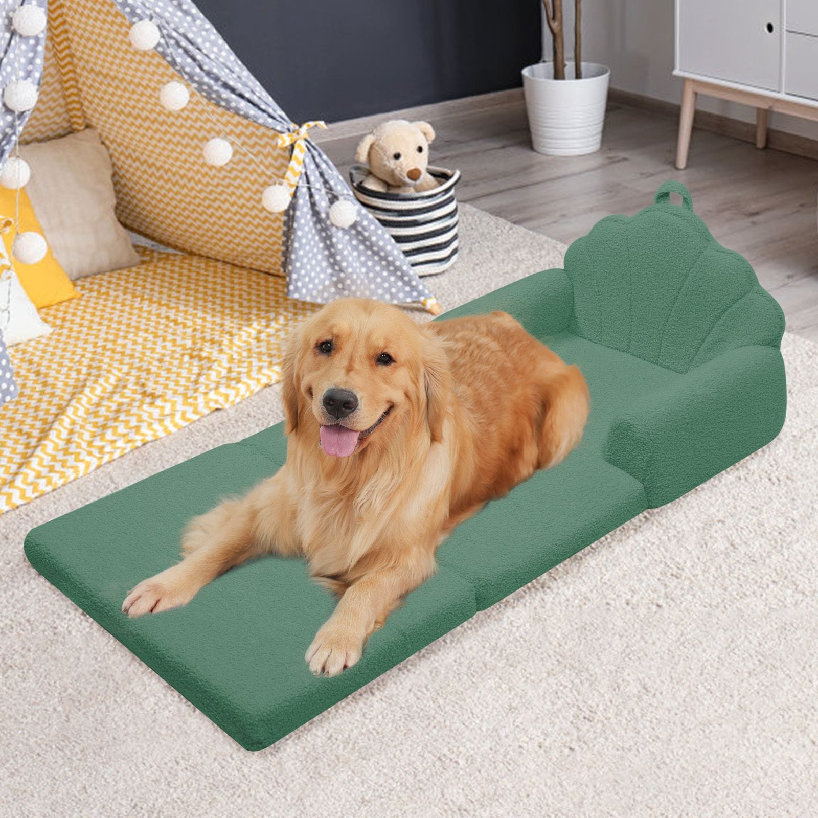 Tatayosi Shell-Shaped Convertible Dog Bed Sofa 2-in-1 Pet Bed Couch With Machine-Washable Cover Stylish Colors For Small/Medium/Large Dogs Cats Dark Green