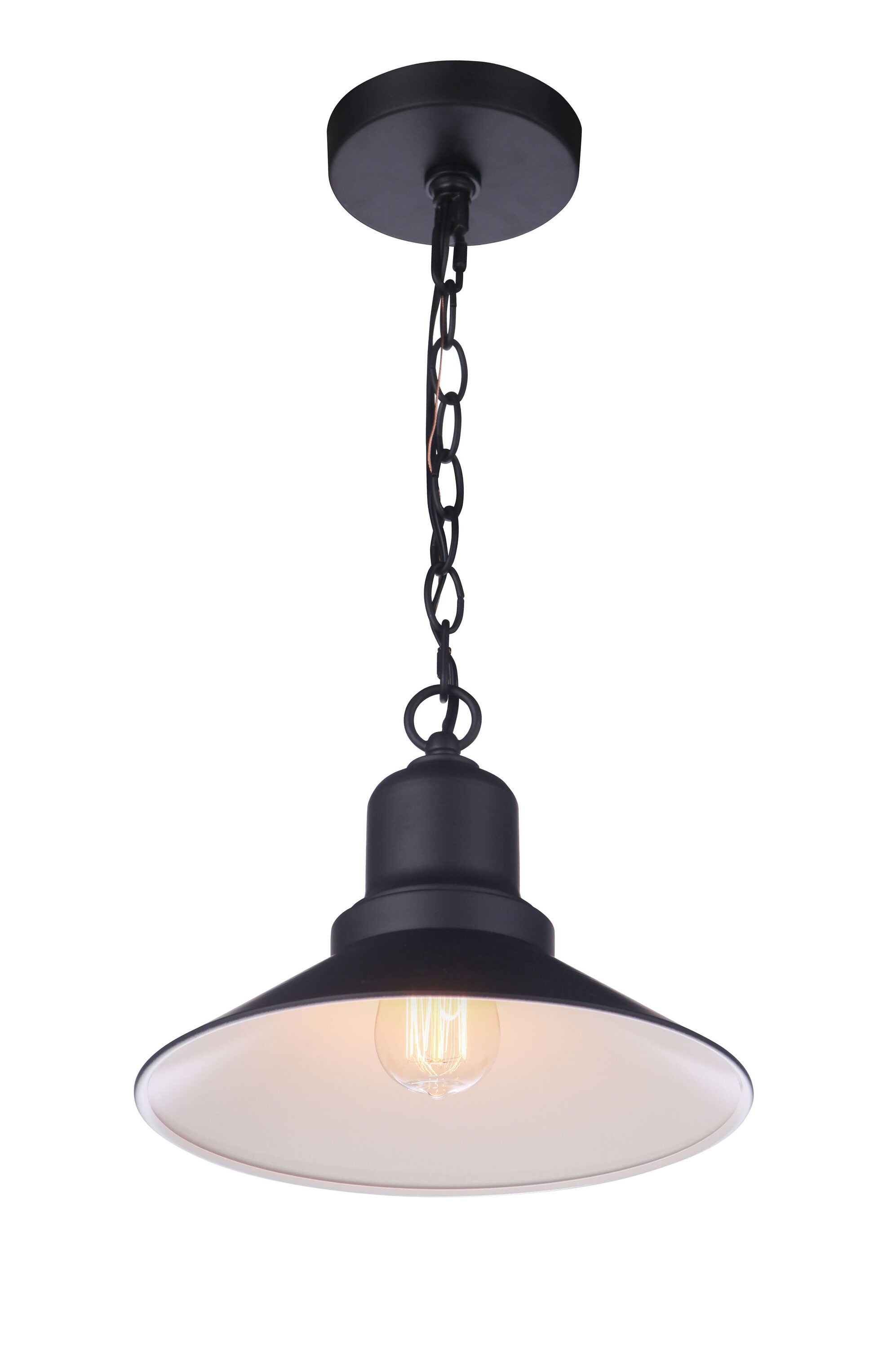 Midnight Black Metal Outdoor Pendant Light with White Interior