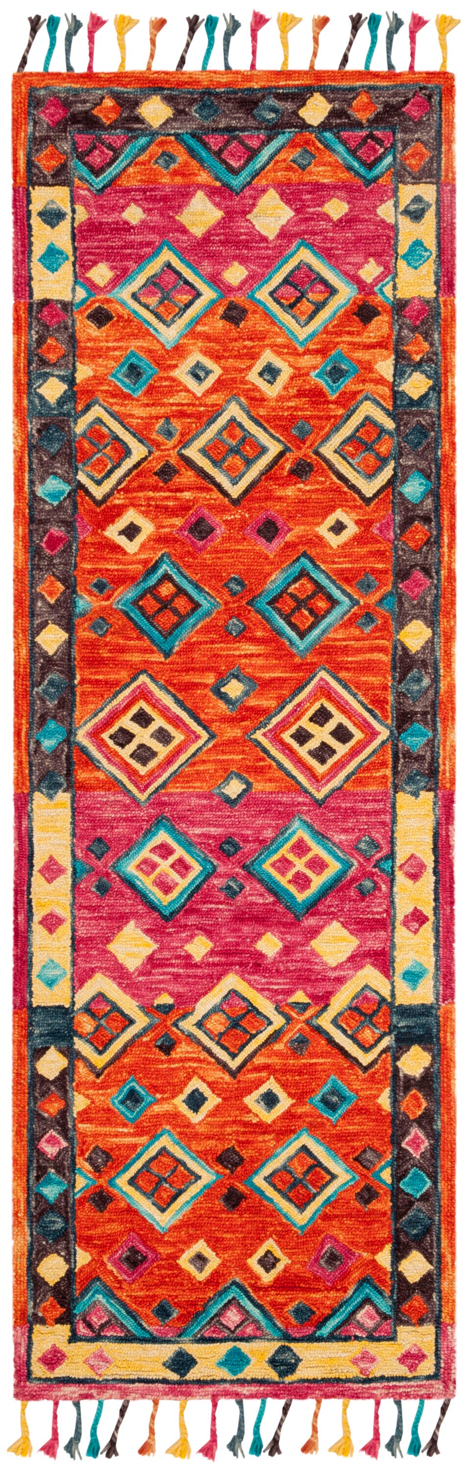 Safavieh APN138A-221 Aspen Mahone 2 x 21 (ft) Tufted Wool Orange/Fuchsia Rectangular Indoor Abstract Bohemian/Eclectic Runner rug